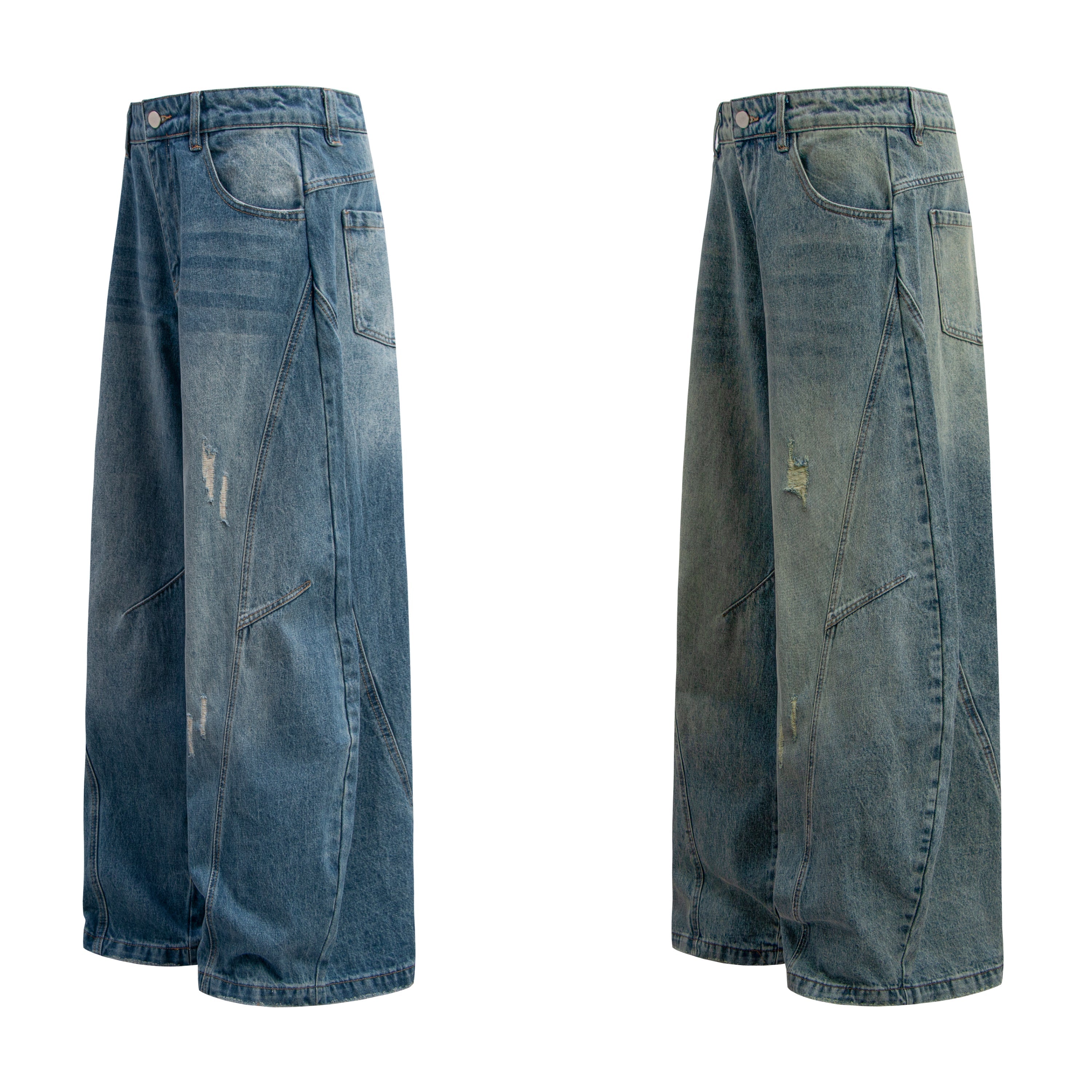 STARRVAINT Distressed Panel Wide-Leg Denim Pants