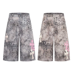 STARRVAINT “Grunge Cross Washed Denim Shorts”