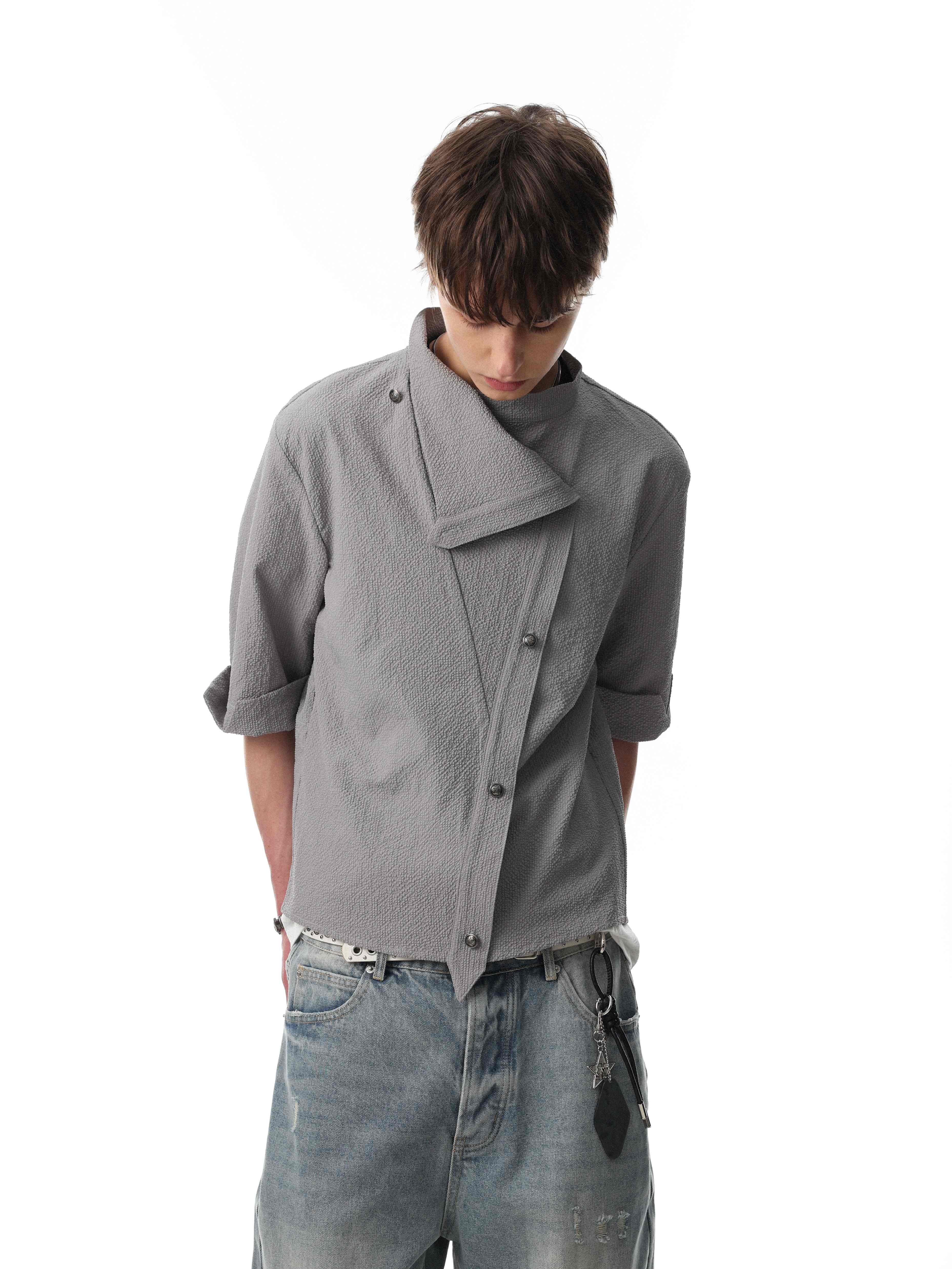 STARRVAINT “Asymmetrical Stand-Collar Shirt”