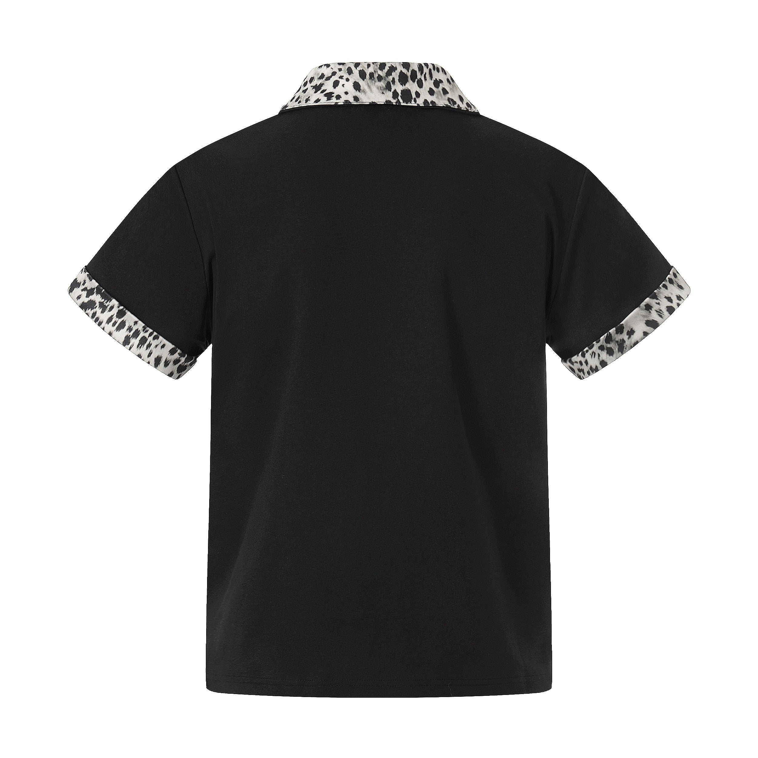 STARRVAINT “Leopard Trim Zip Polo”