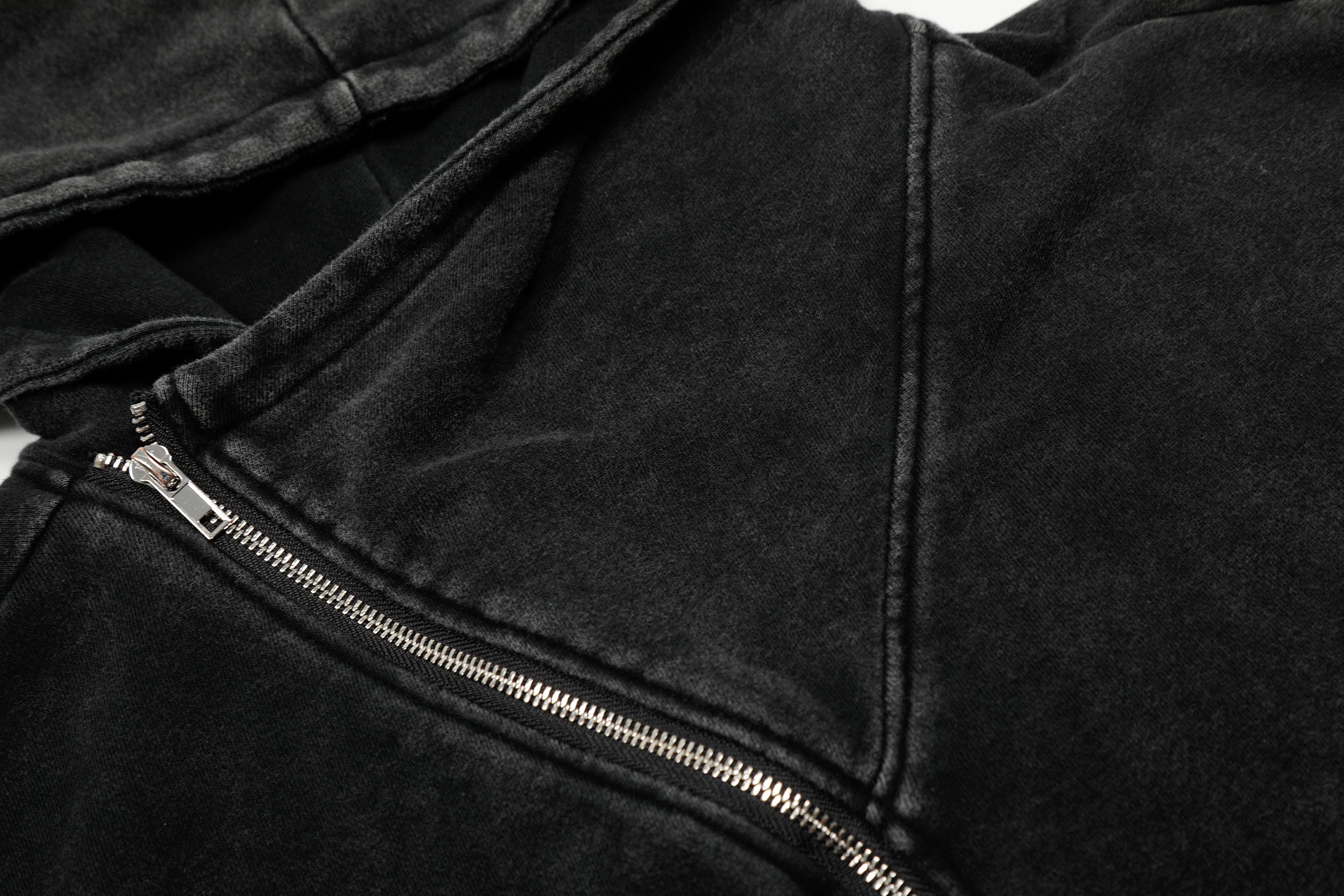 STARRVAINT Asymmetric Zip Washed Hoodie Jacket
