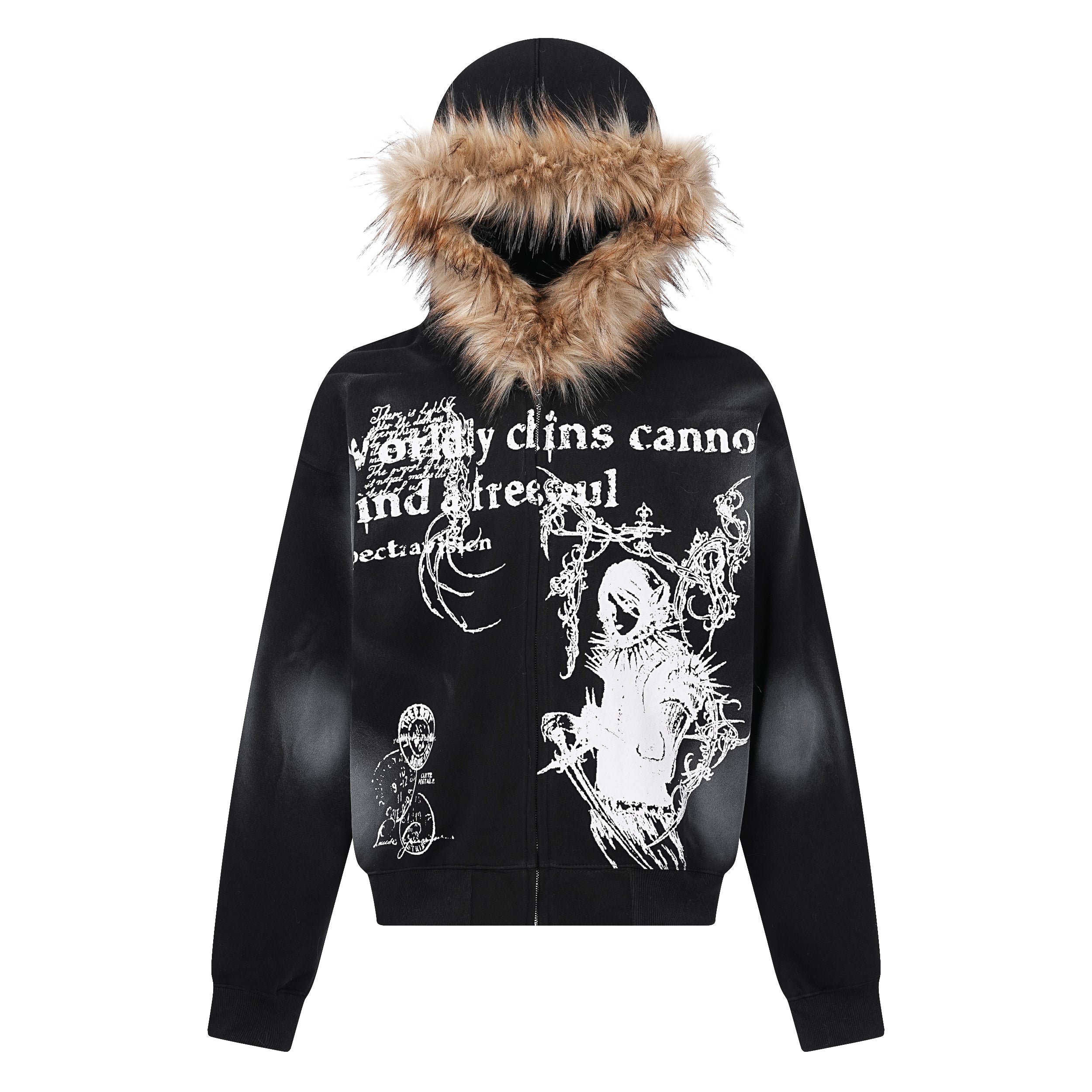 STARRVAINT Gothic Fur-Trim Zip-Up Hoodie