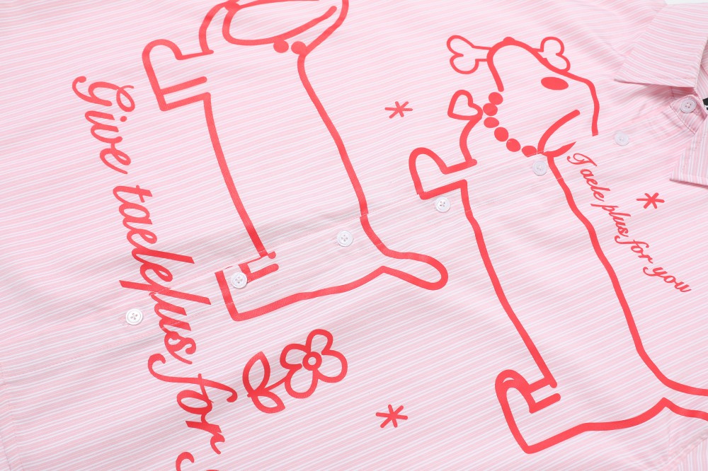 STARRVAINT “Puppy For You” Striped Short-Sleeve Shirt