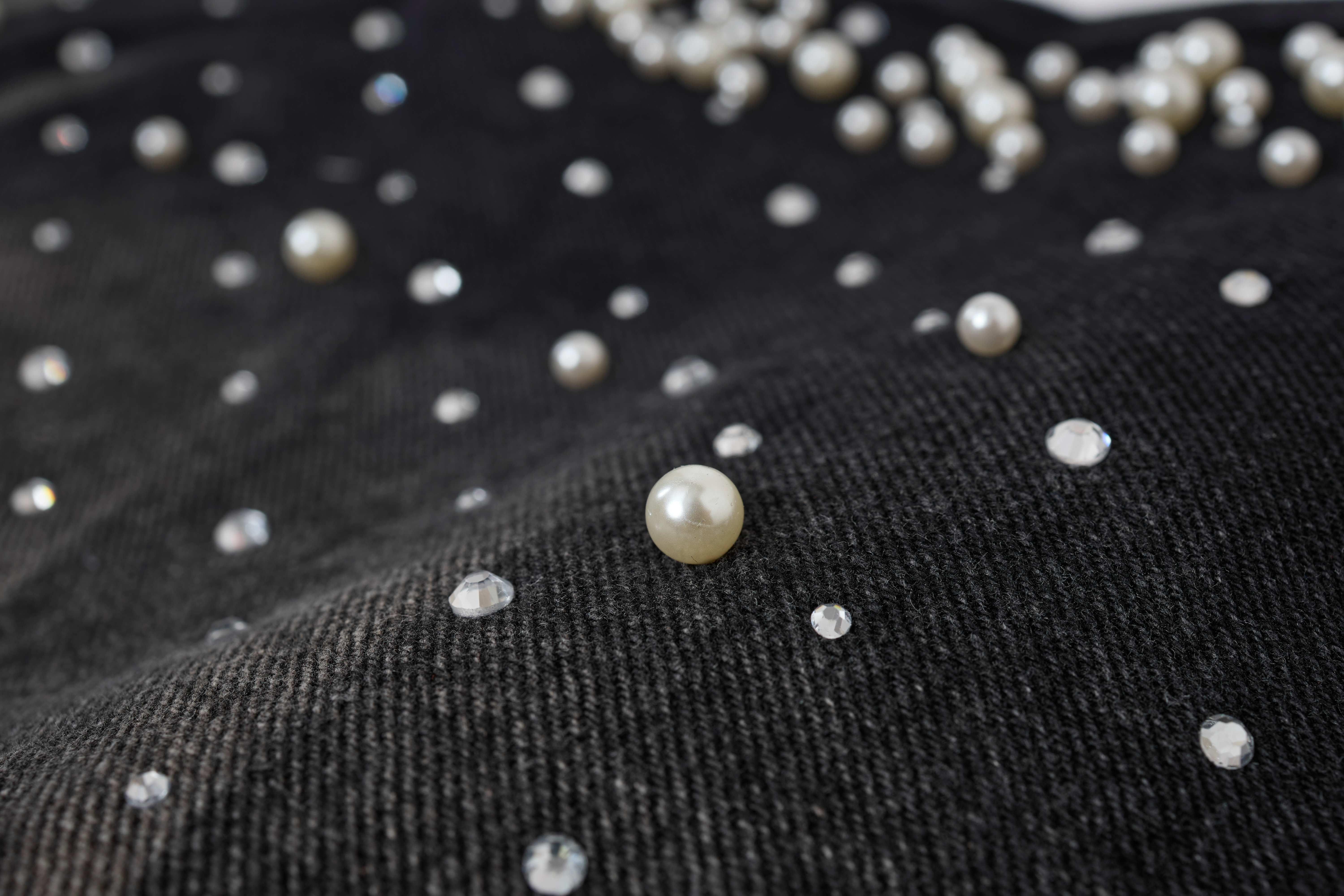 STARRVAINT Pearl Studded Denim Shorts
