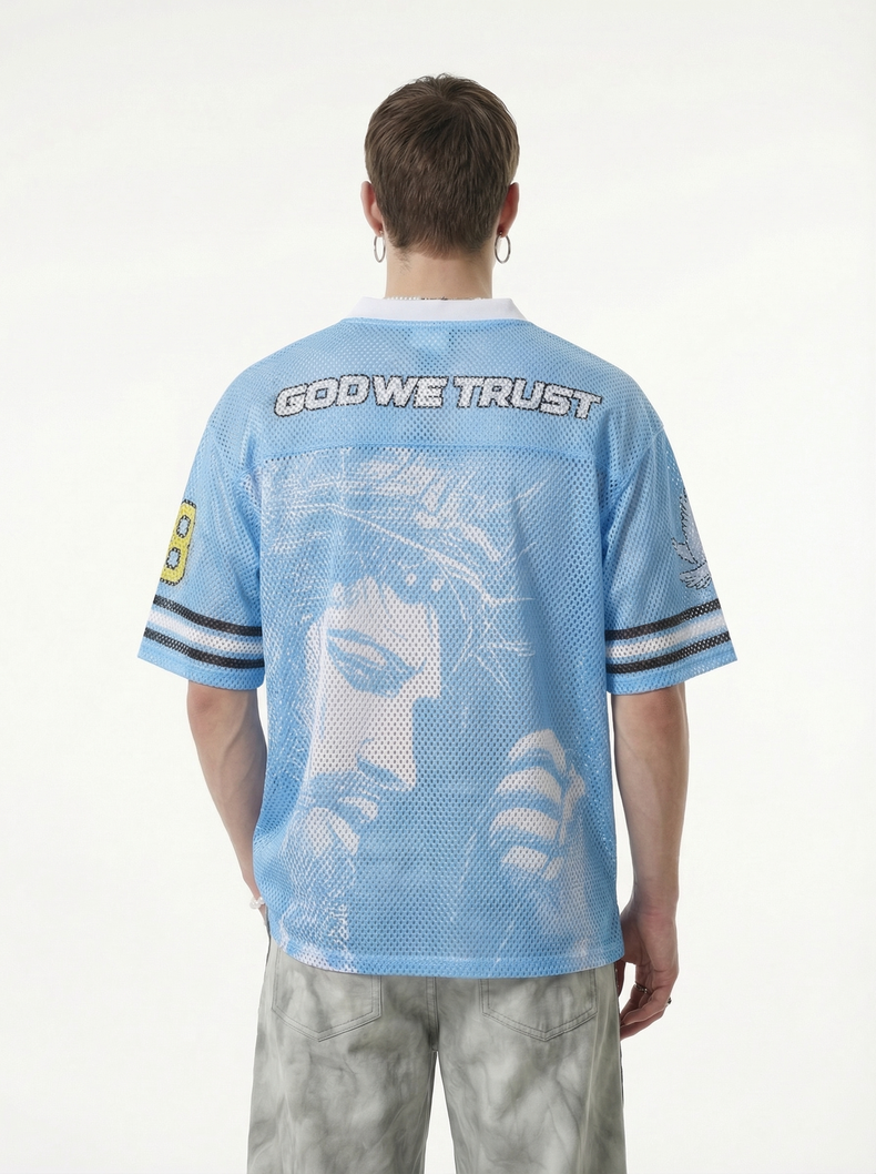 STARRVAINT “God We Trust” Mesh Jersey T-Shirt