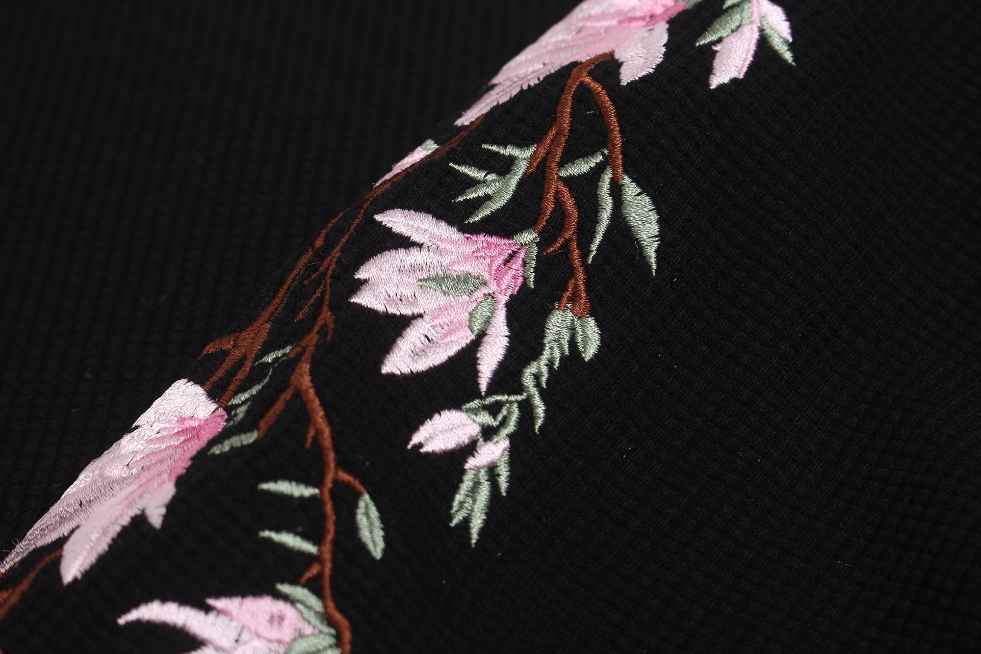 STARRVAINT Floral Sleeve Waffle Long Sleeve