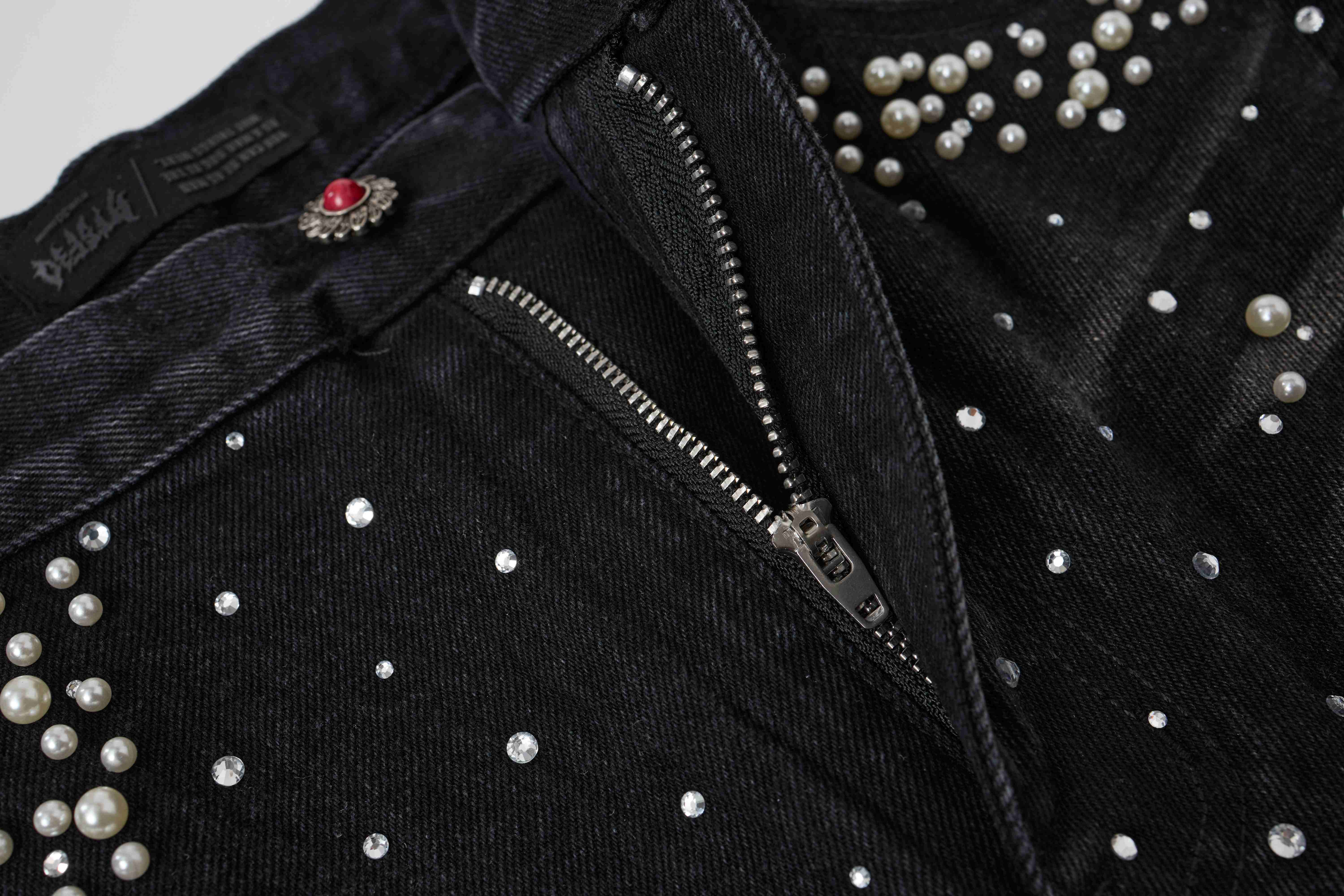 STARRVAINT Pearl Studded Denim Shorts