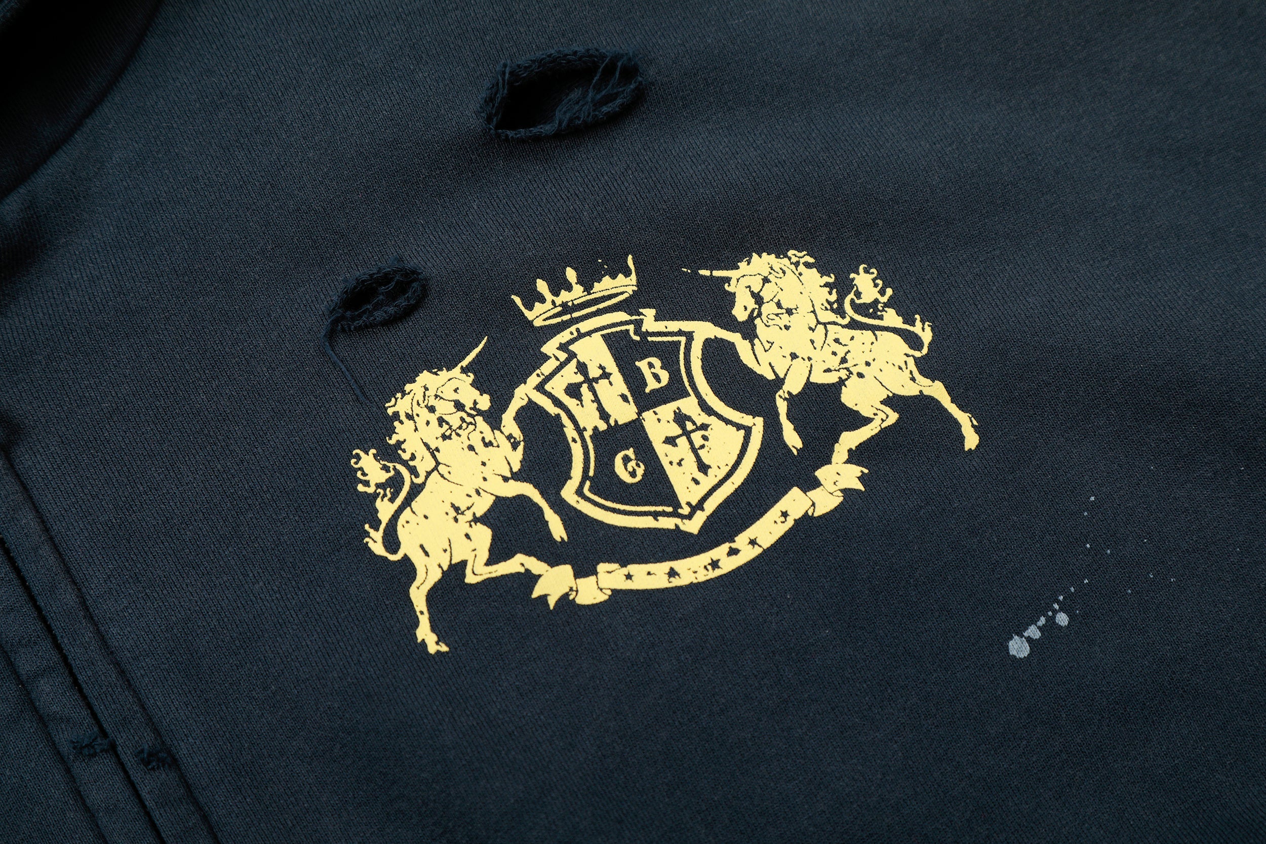 STARRVAINT Distressed Crest Zip-Up Hoodie