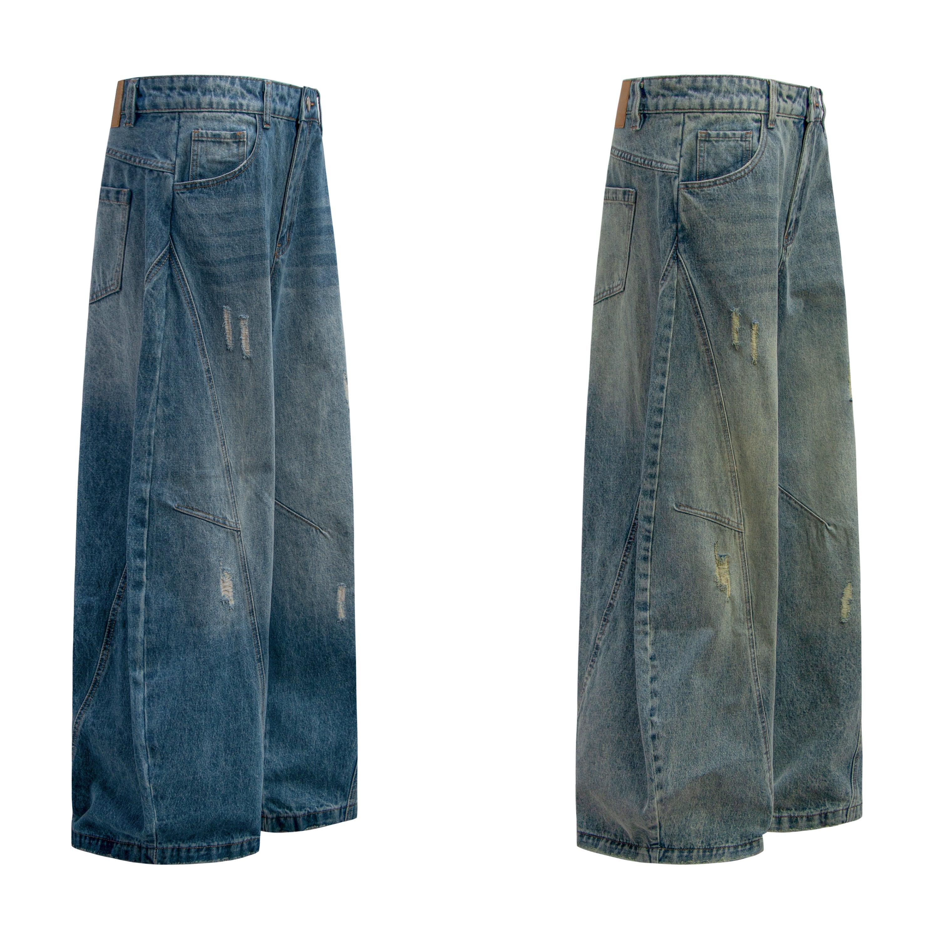 STARRVAINT Distressed Panel Wide-Leg Denim Pants