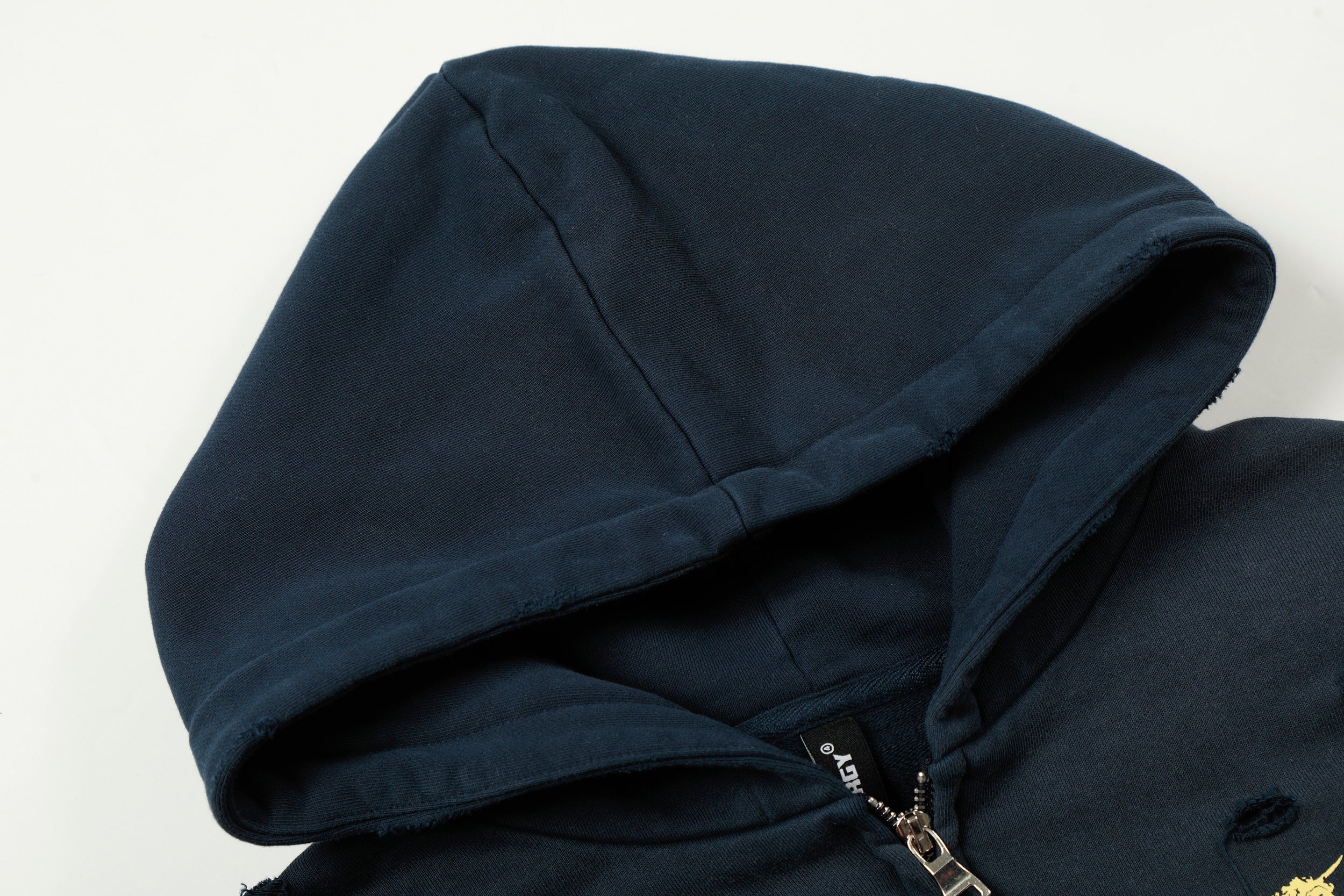STARRVAINT Distressed Crest Zip-Up Hoodie