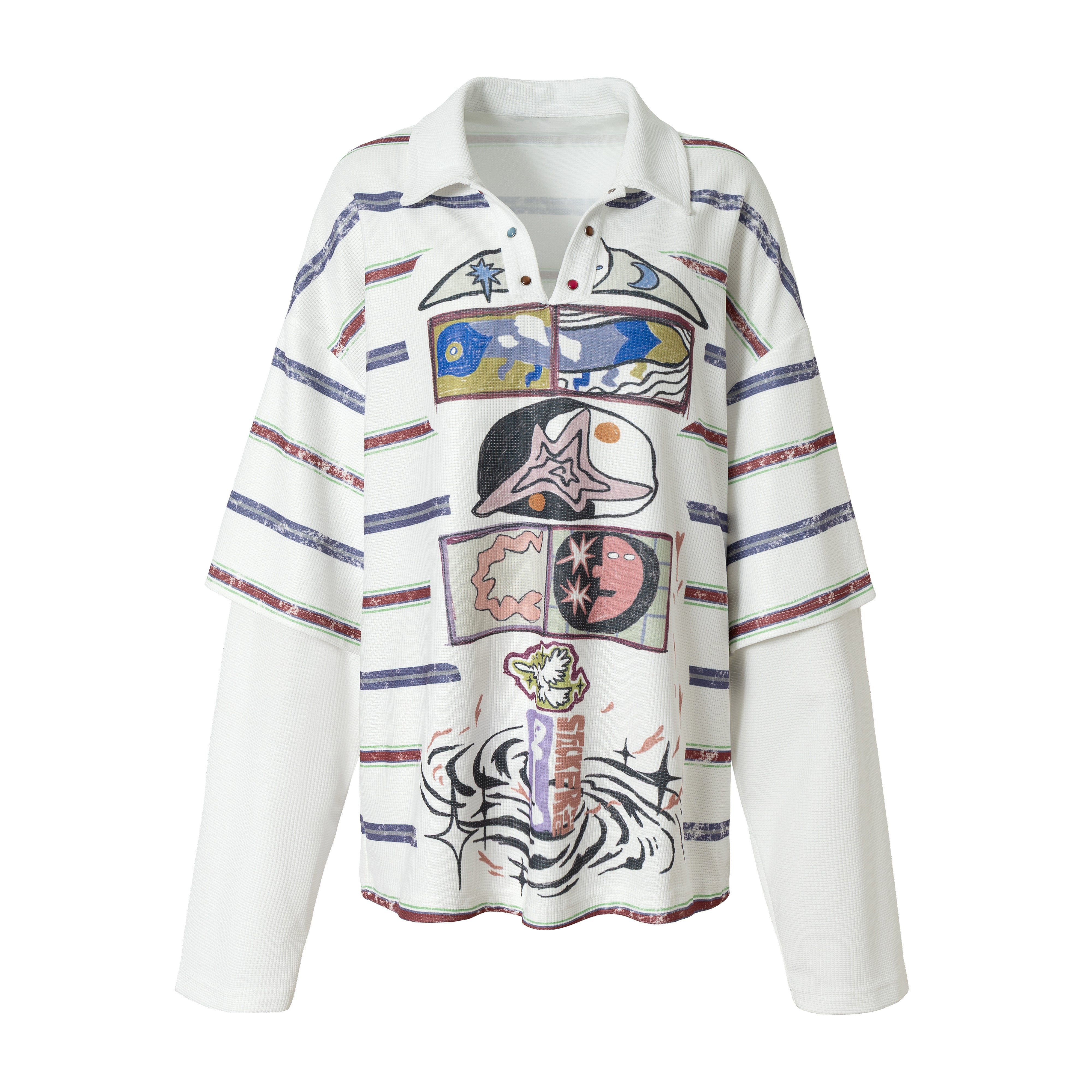 STARRVAINT Abstract Stripe Long-Sleeve Polo Shirt