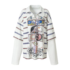 STARRVAINT Abstract Stripe Long-Sleeve Polo Shirt