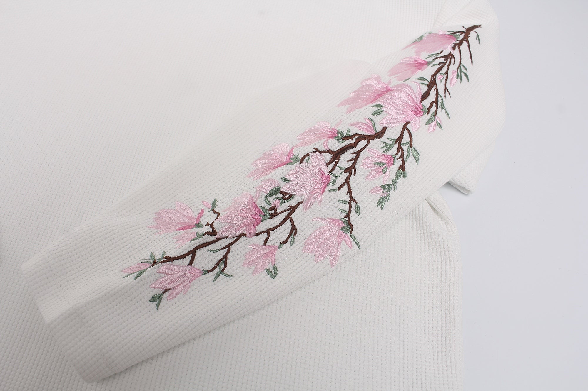 STARRVAINT Floral Sleeve Waffle Long Sleeve