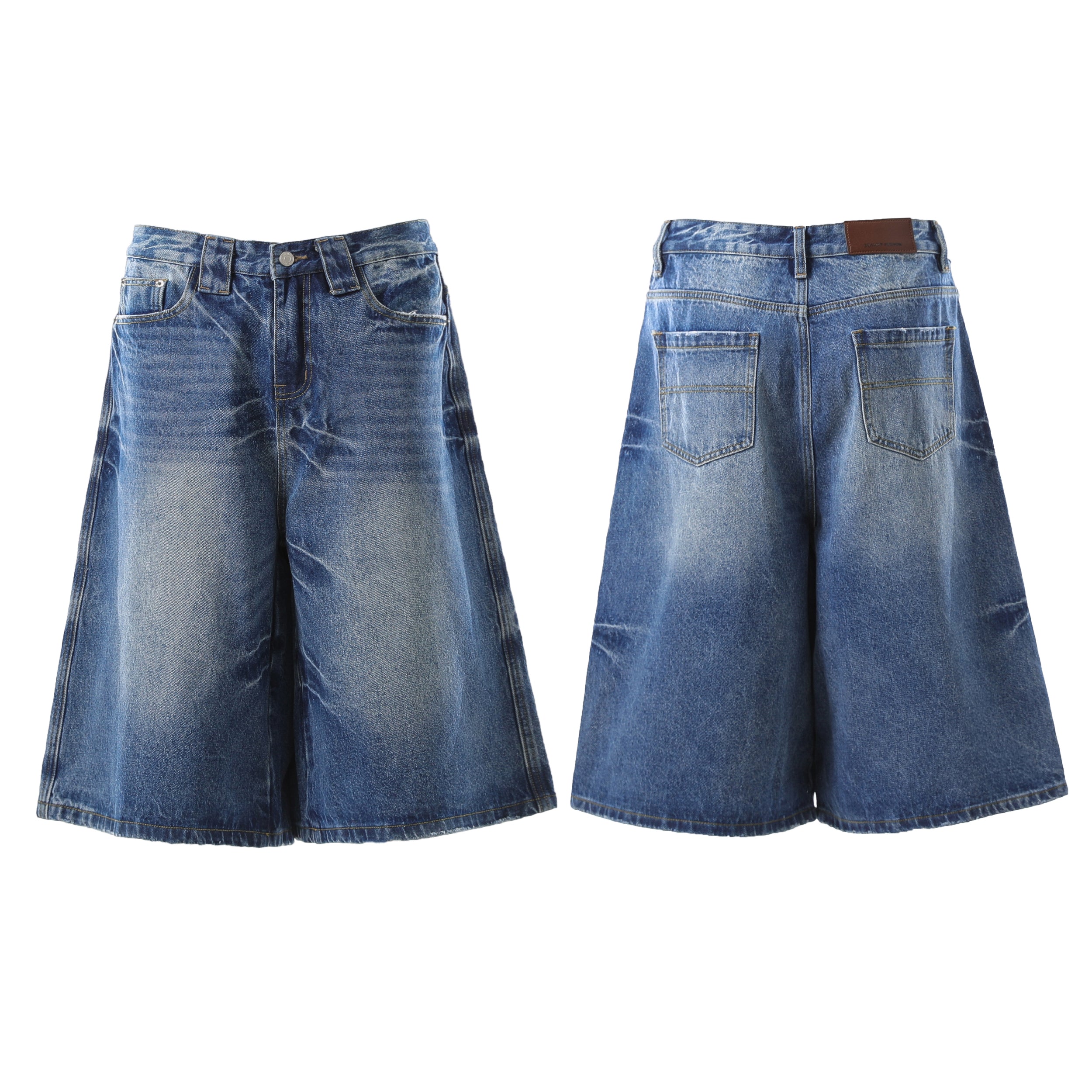 STARRVAINT Vintage Wash Wide-Leg Denim Shorts