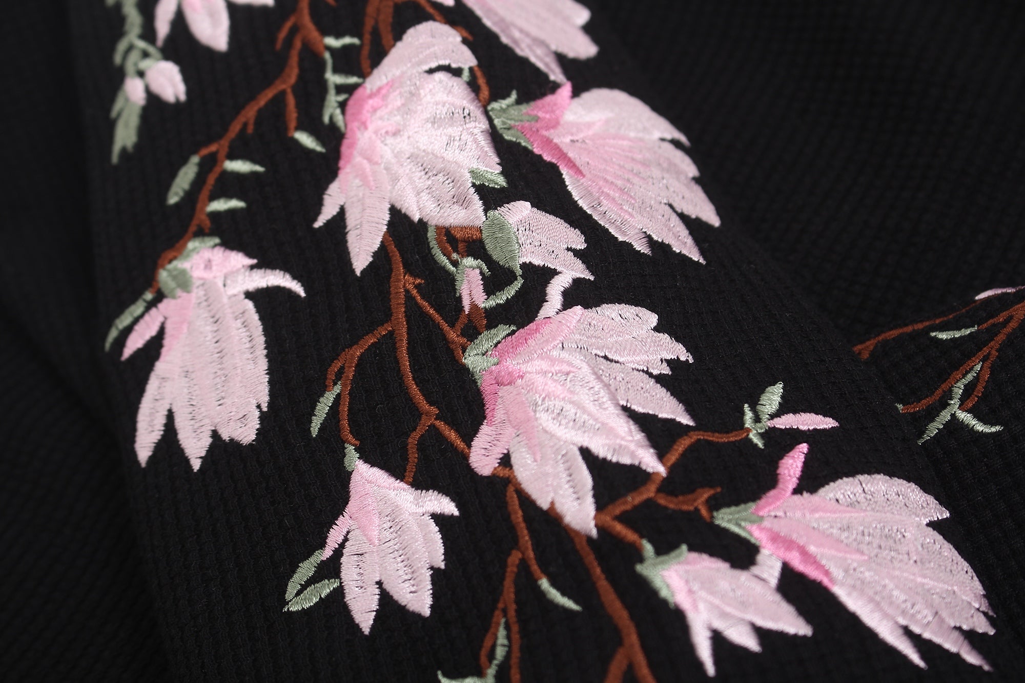 STARRVAINT Floral Sleeve Waffle Long Sleeve