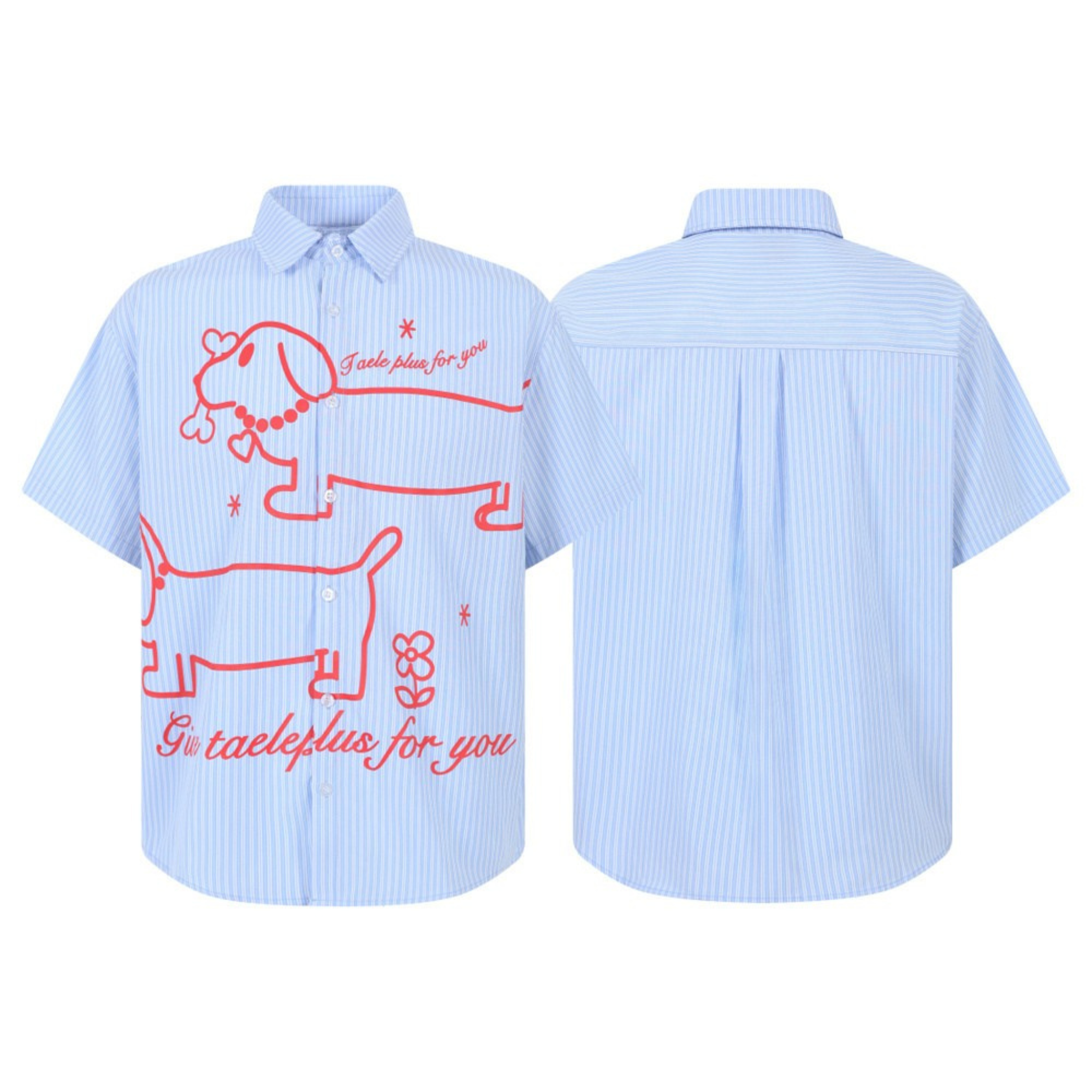 STARRVAINT “Puppy For You” Striped Short-Sleeve Shirt