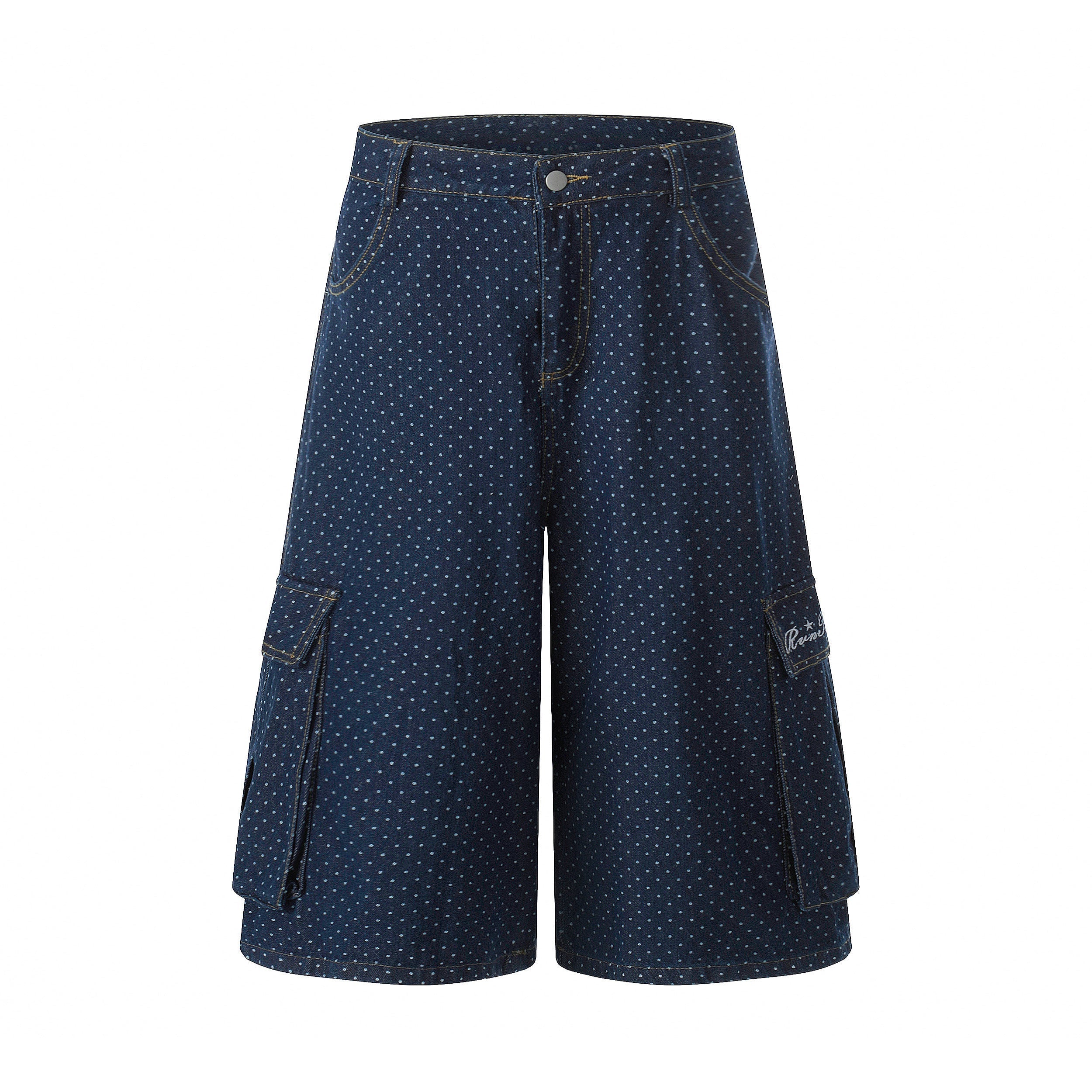 STARRVAINT Polka Dot Denim Cargo Shorts