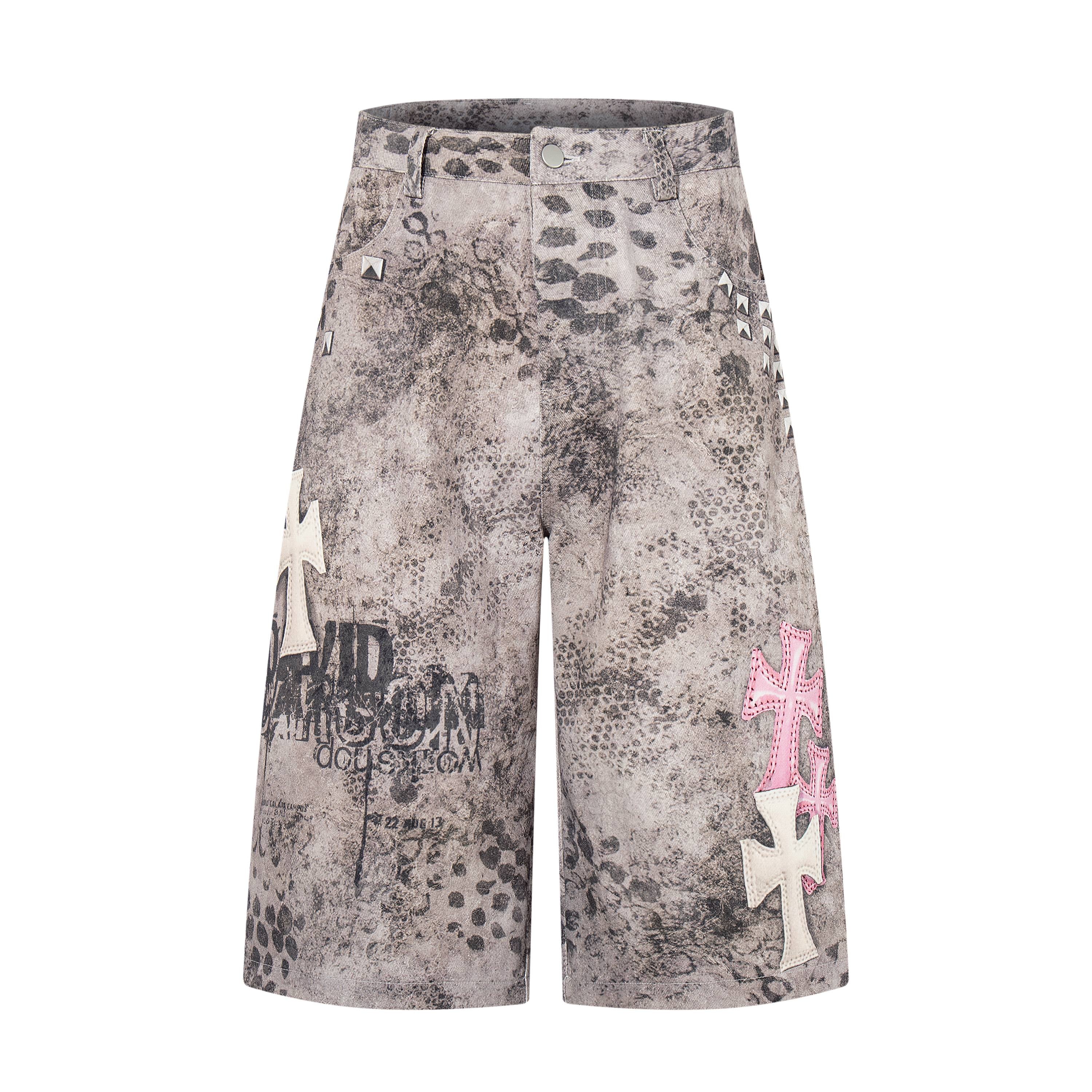 STARRVAINT “Grunge Cross Washed Denim Shorts”