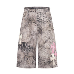 STARRVAINT “Grunge Cross Washed Denim Shorts”