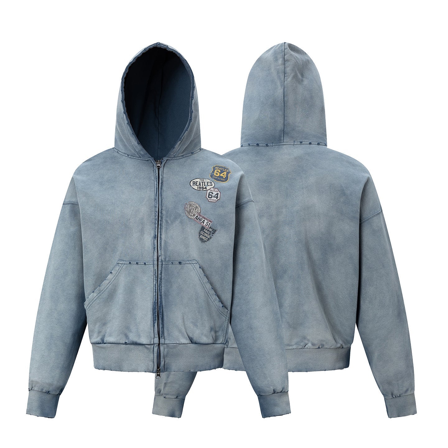 STARRVAINT Vintage Patch Zip-Up Hoodie