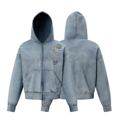 STARRVAINT Vintage Patch Zip-Up Hoodie