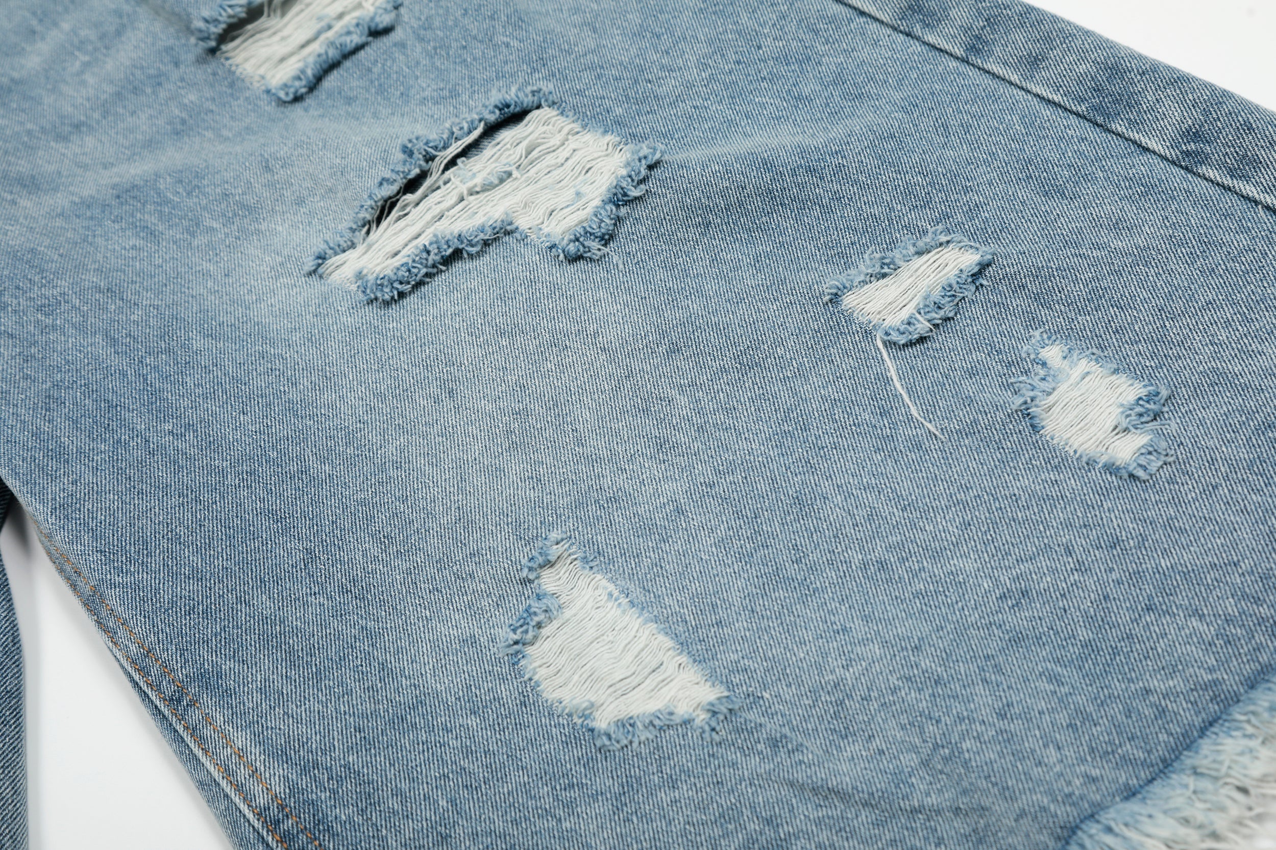 STARRVAINT Destroyed Fringe Denim Shorts