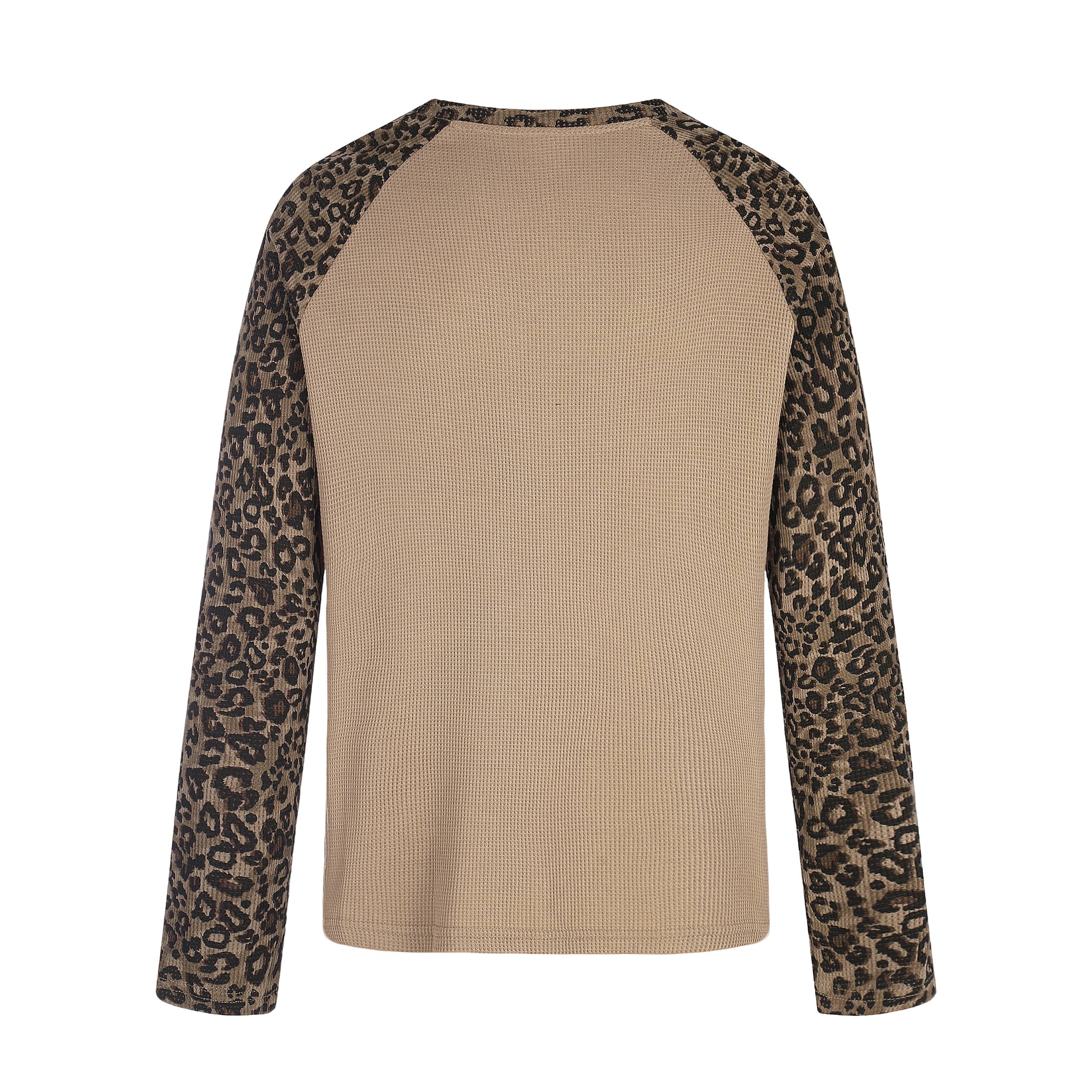 STARRVAINT Leopard Sleeve Graphic Waffle Long Sleeve T-Shirt