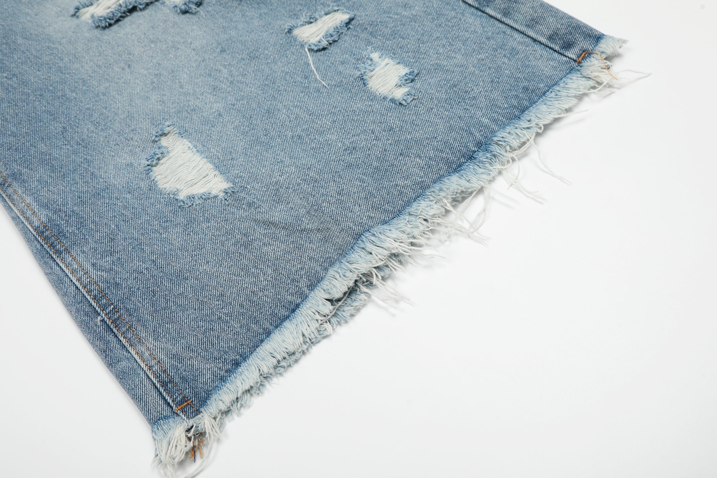 STARRVAINT Destroyed Fringe Denim Shorts