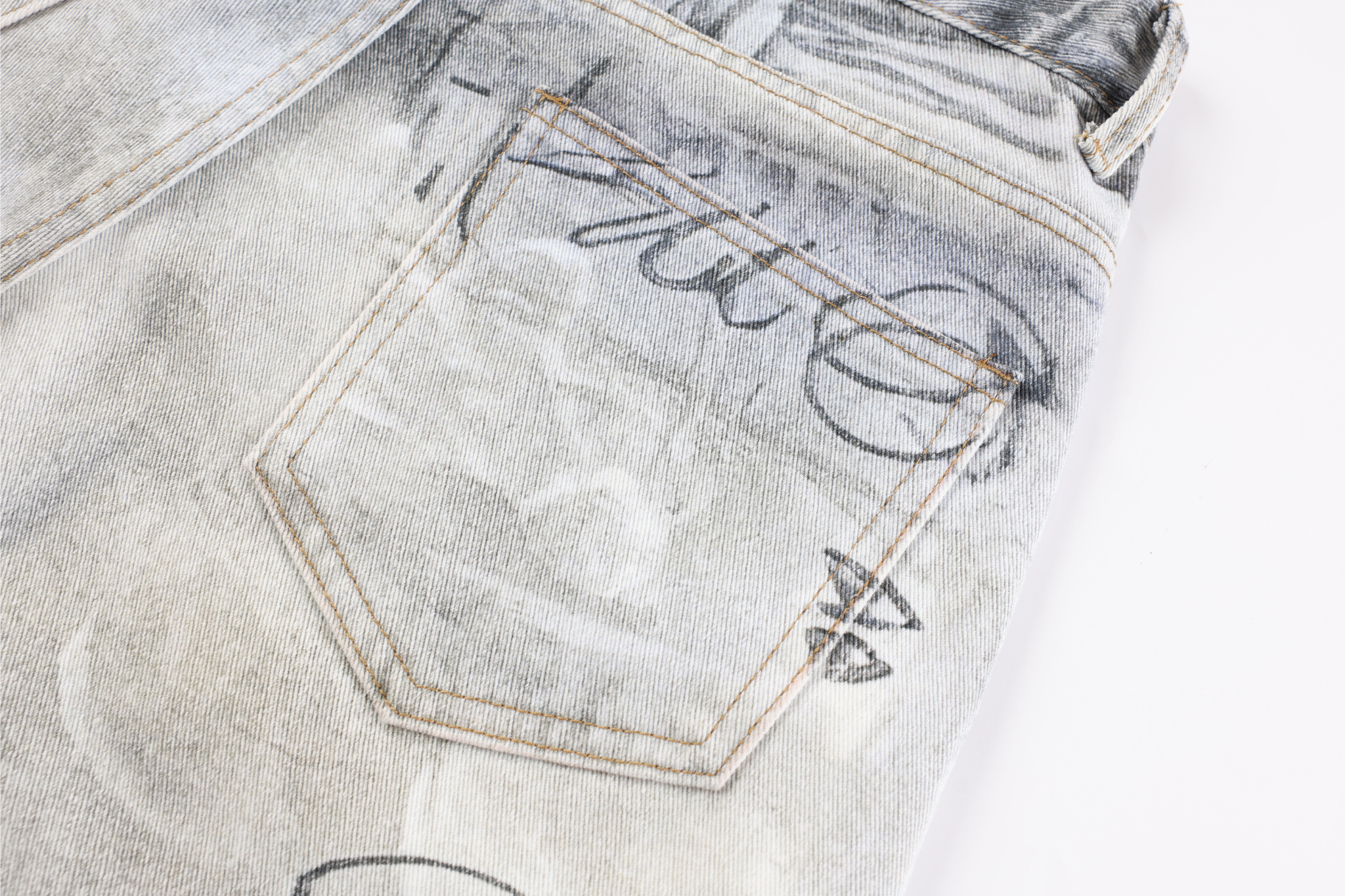 STARRVAINT Graffiti Washed Curved Denim Pants