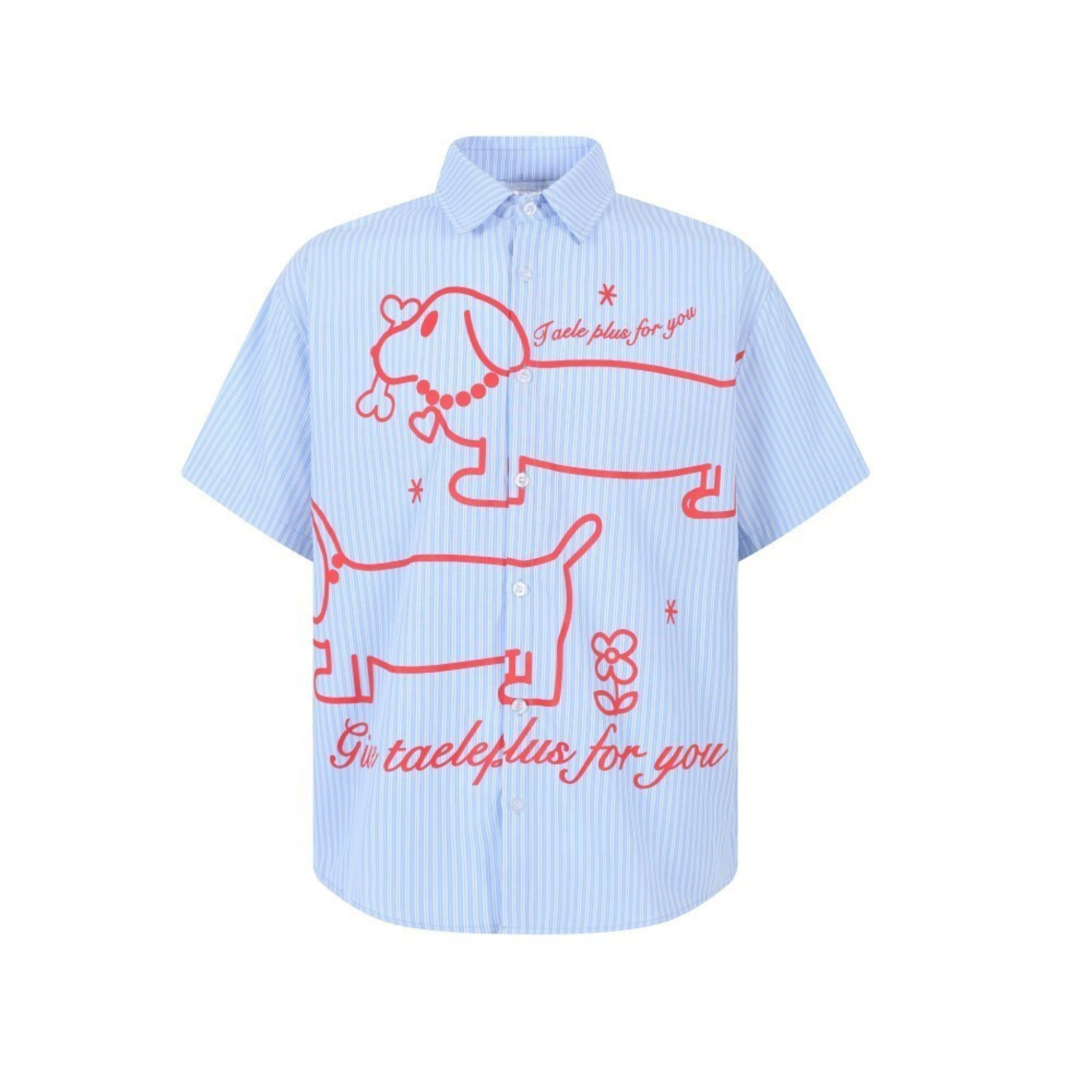 STARRVAINT “Puppy For You” Striped Short-Sleeve Shirt