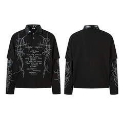 STARRVAINT Barbed Poetry Layered Collar Long Sleeve Polo