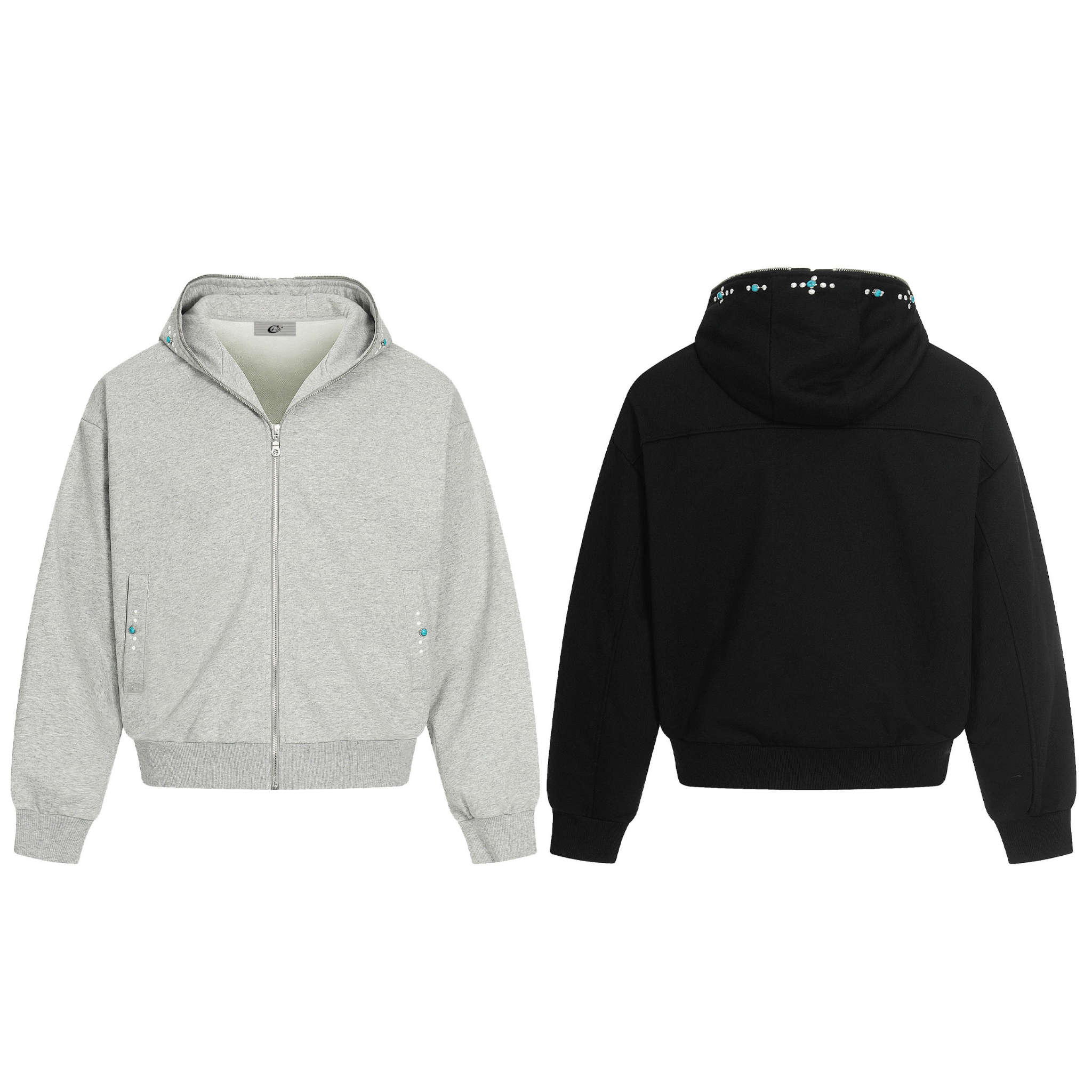 STARRVAINT Minimal Dot-Detail Zip Hoodie