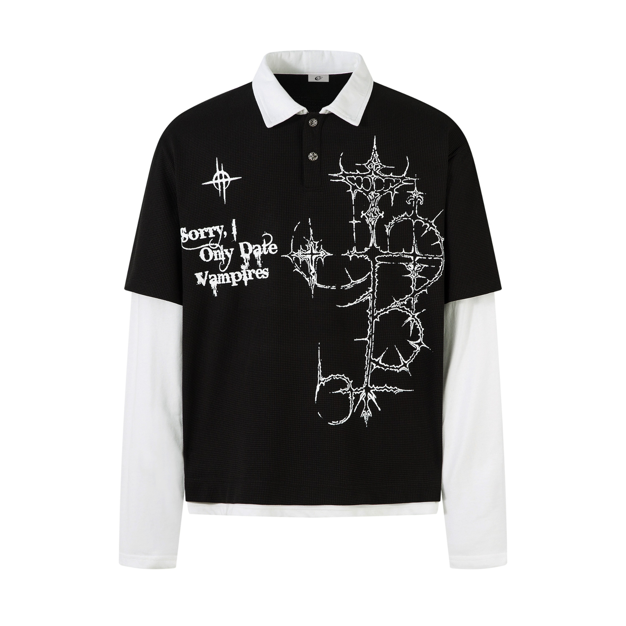 STARRVAINT Vampire Graphic Layered Polo Long Sleeve
