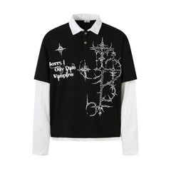 STARRVAINT Vampire Graphic Layered Polo Long Sleeve