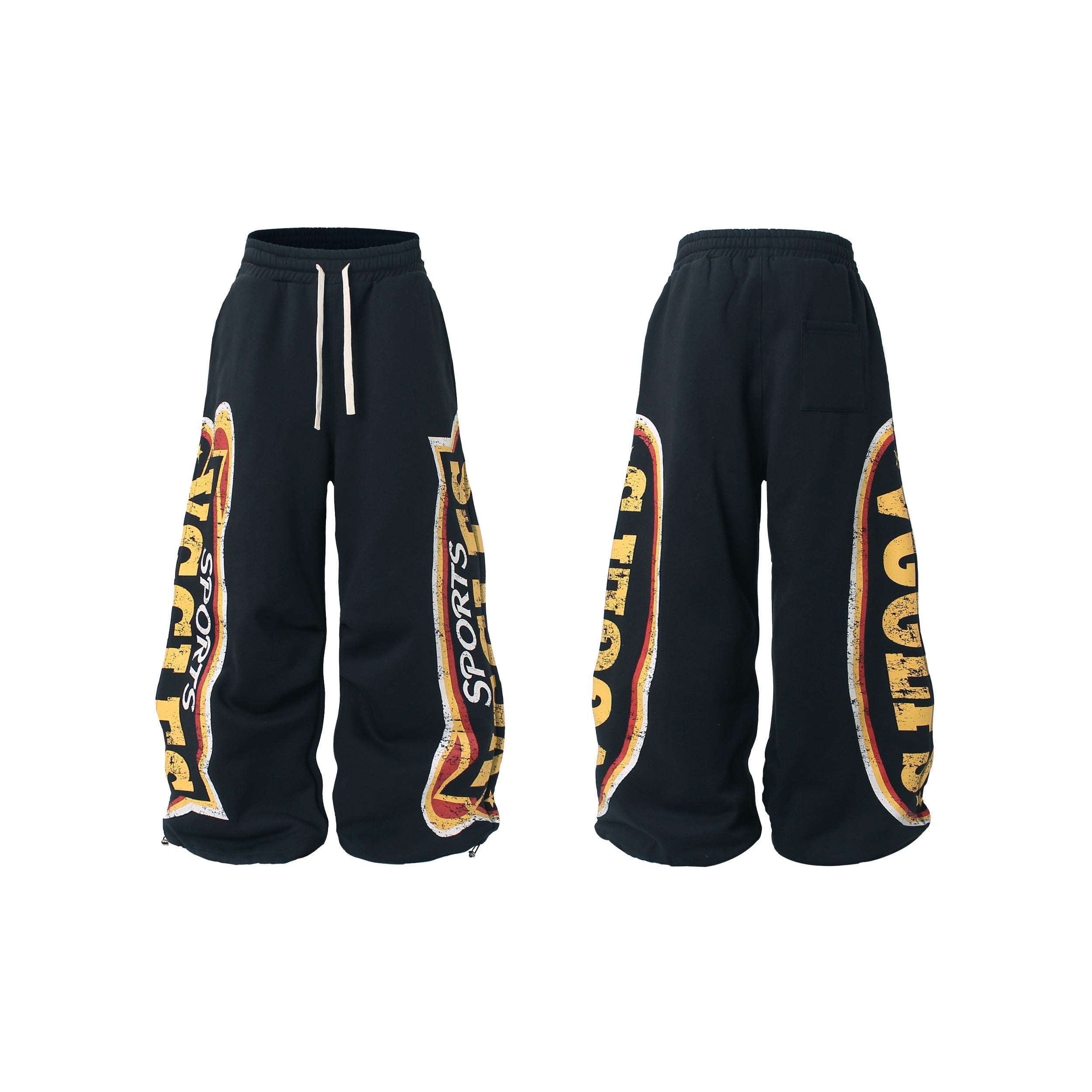 STARRVAINT Fleece-Lined Sports Letter Wide-Leg Sweatpants