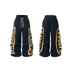 STARRVAINT Fleece-Lined Sports Letter Wide-Leg Sweatpants