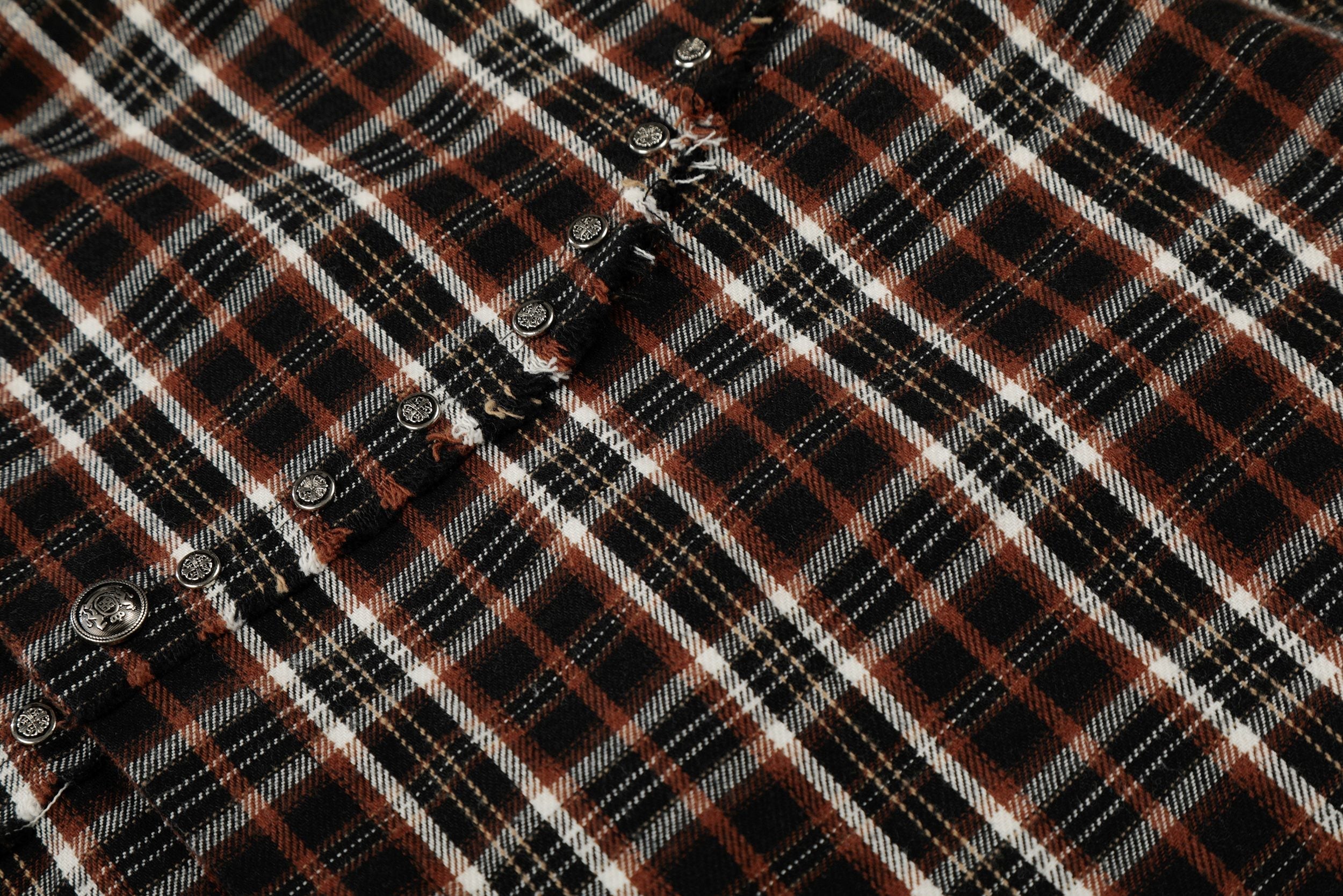 STARRVAINT “Distressed Plaid Short Sleeve Shirt”