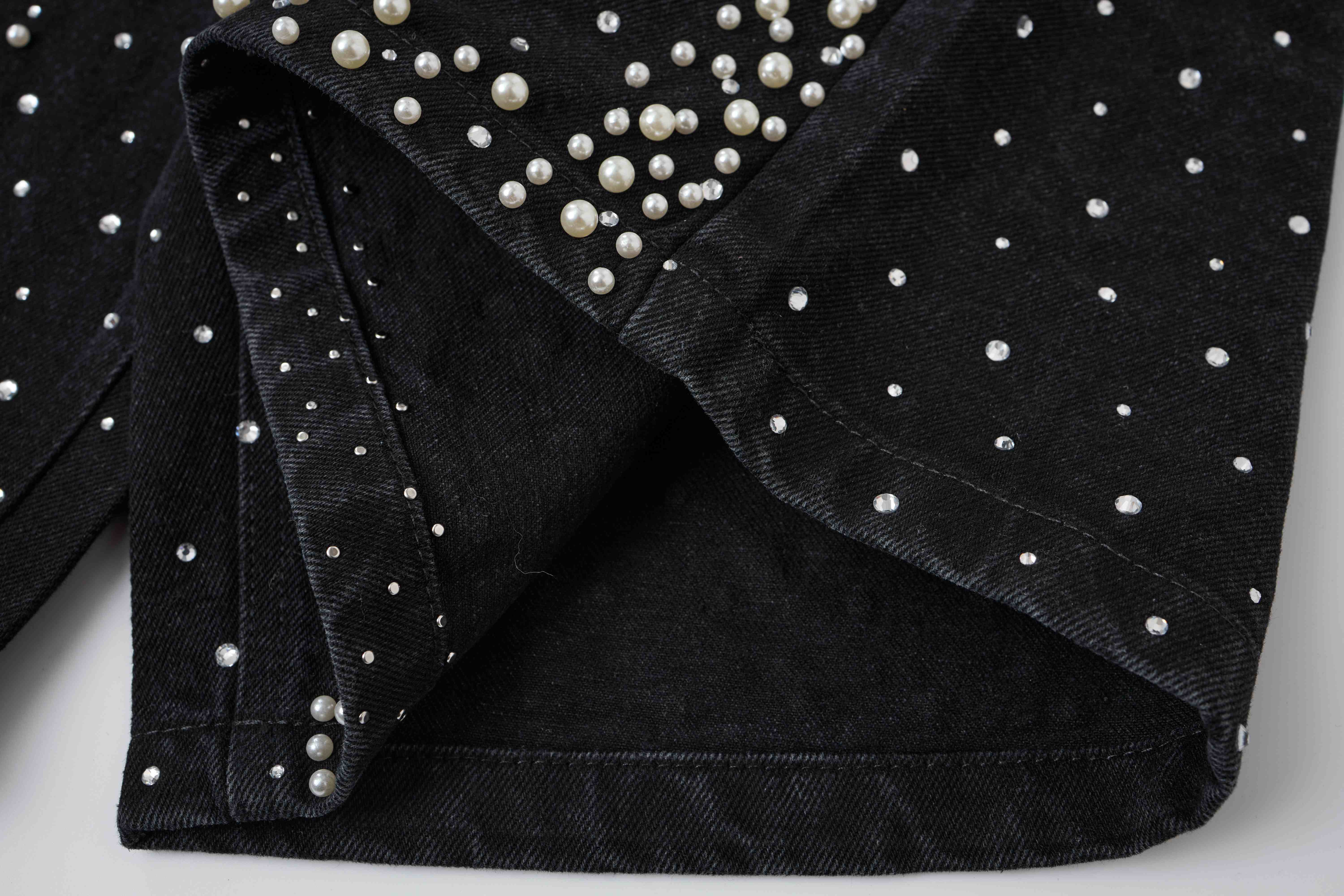 STARRVAINT Pearl Studded Denim Shorts
