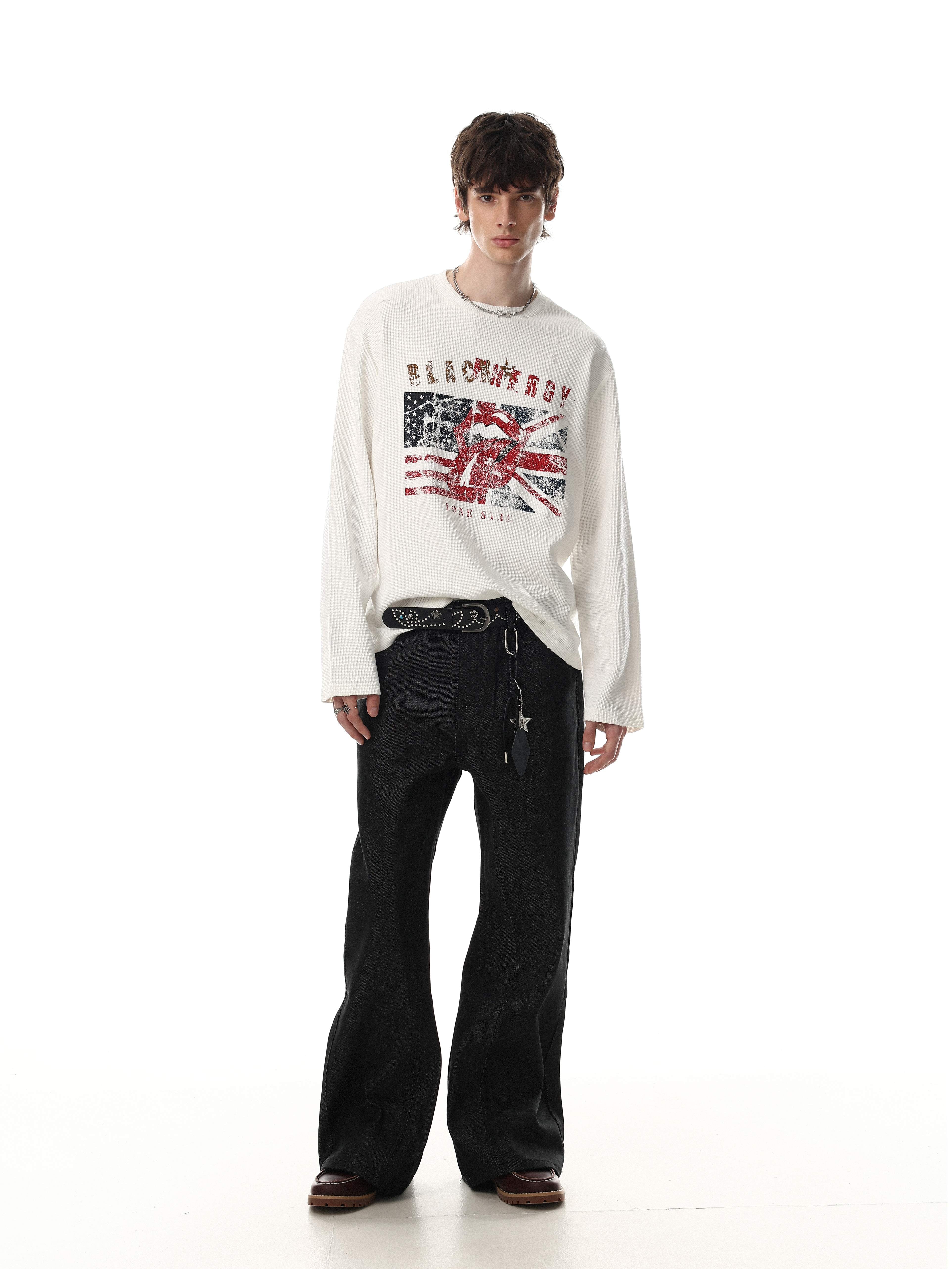 STARRVAINT Vintage Graphic Waffle Long Sleeve Tee