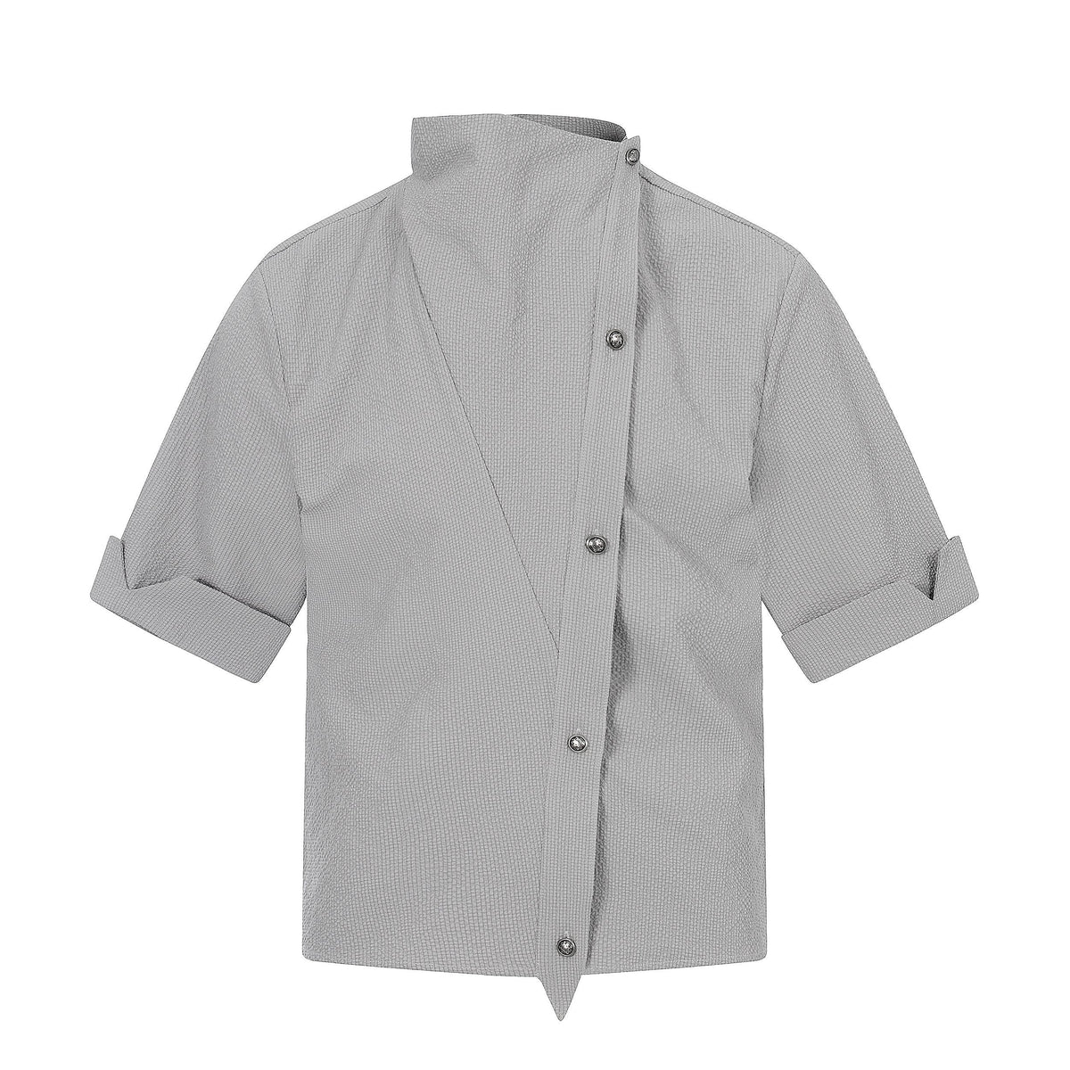 STARRVAINT “Asymmetrical Stand-Collar Shirt”
