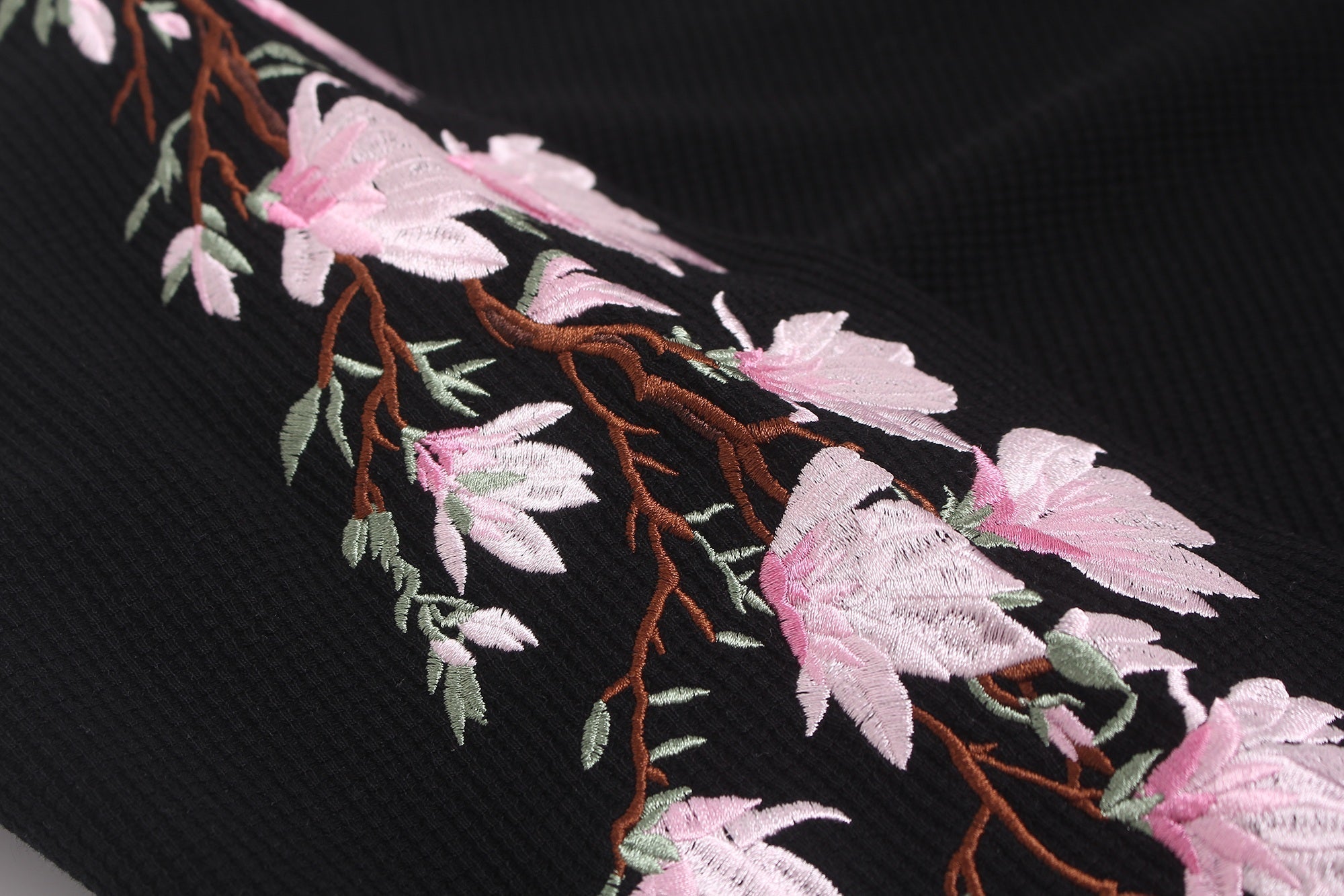 STARRVAINT Floral Sleeve Waffle Long Sleeve