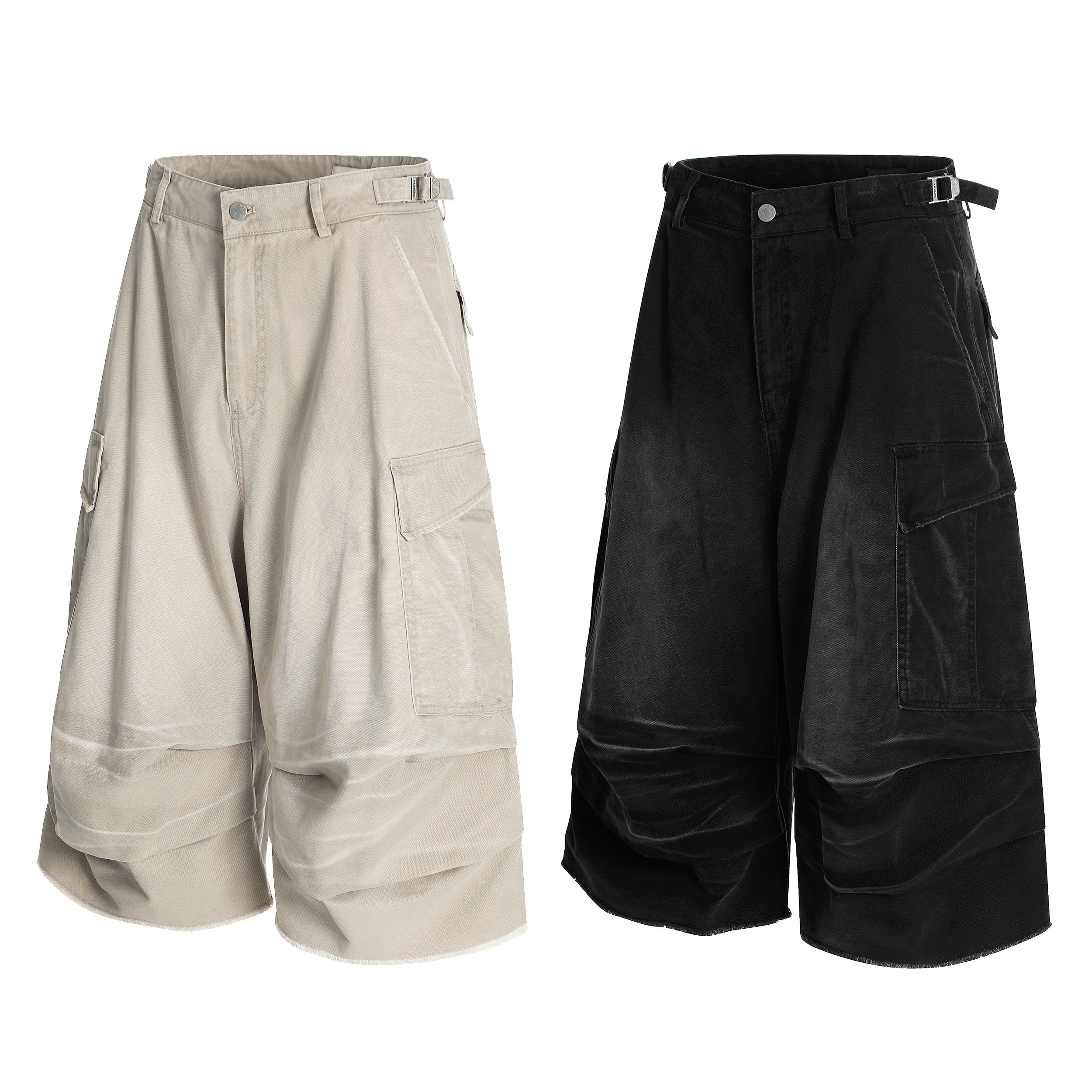 STARRVAINT Washed Layer-Panel Cargo Shorts