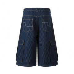 STARRVAINT Polka Dot Denim Cargo Shorts