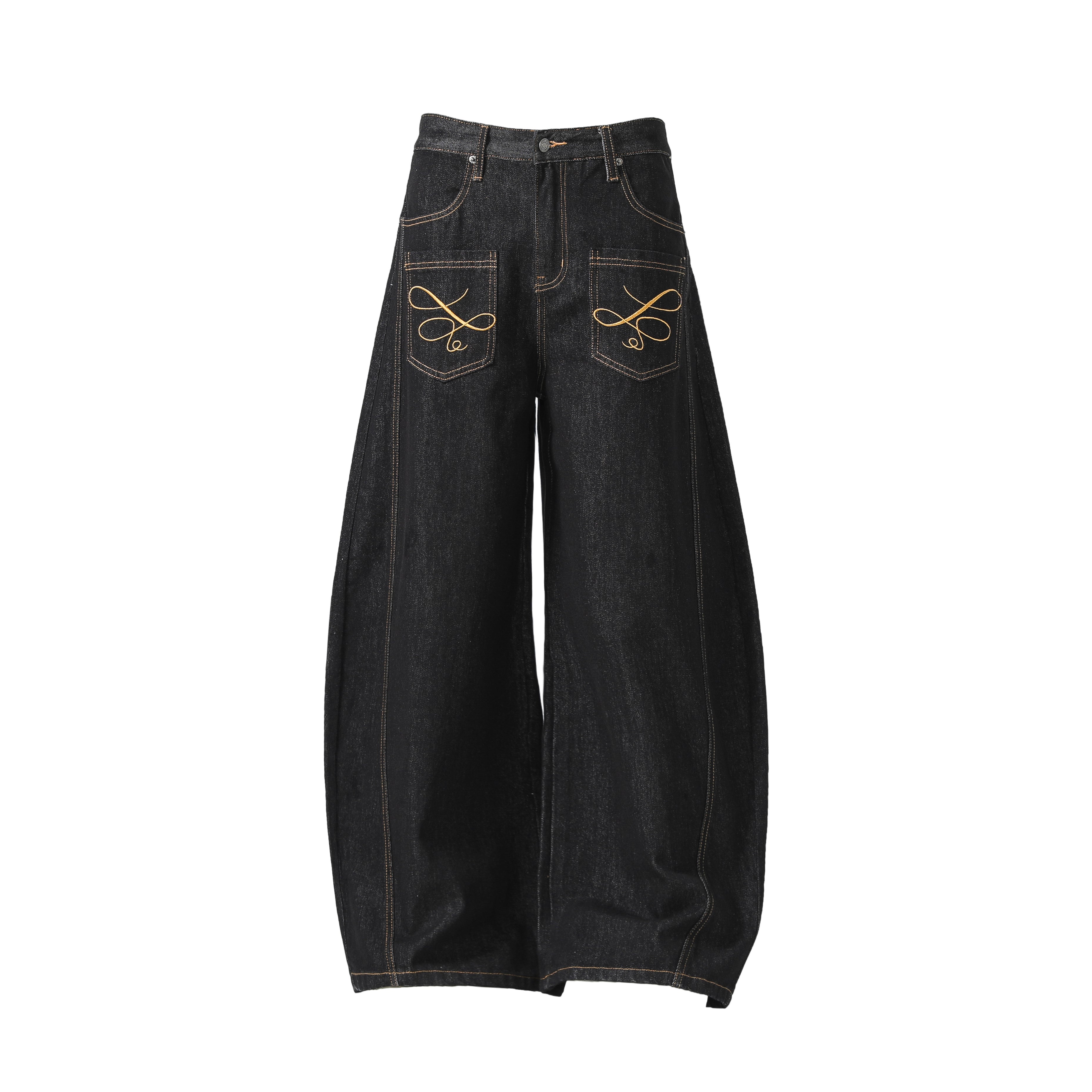 STARRVAINT Embroidered Pocket Wide-Leg Jeans
