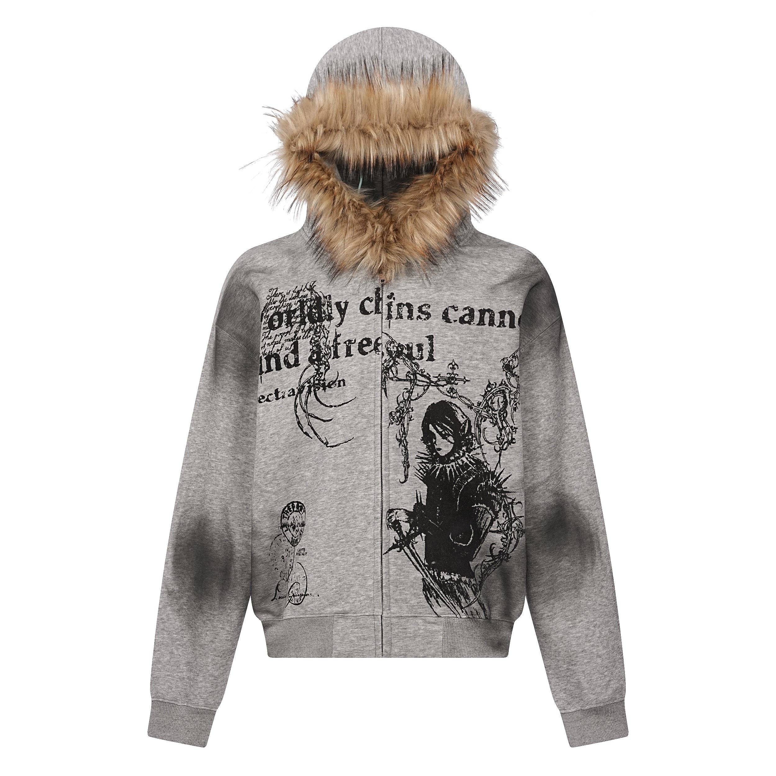 STARRVAINT Gothic Fur-Trim Zip-Up Hoodie