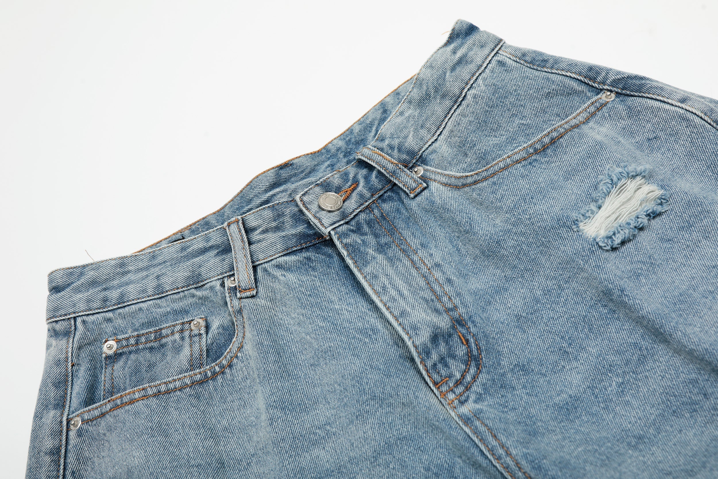 STARRVAINT Destroyed Fringe Denim Shorts