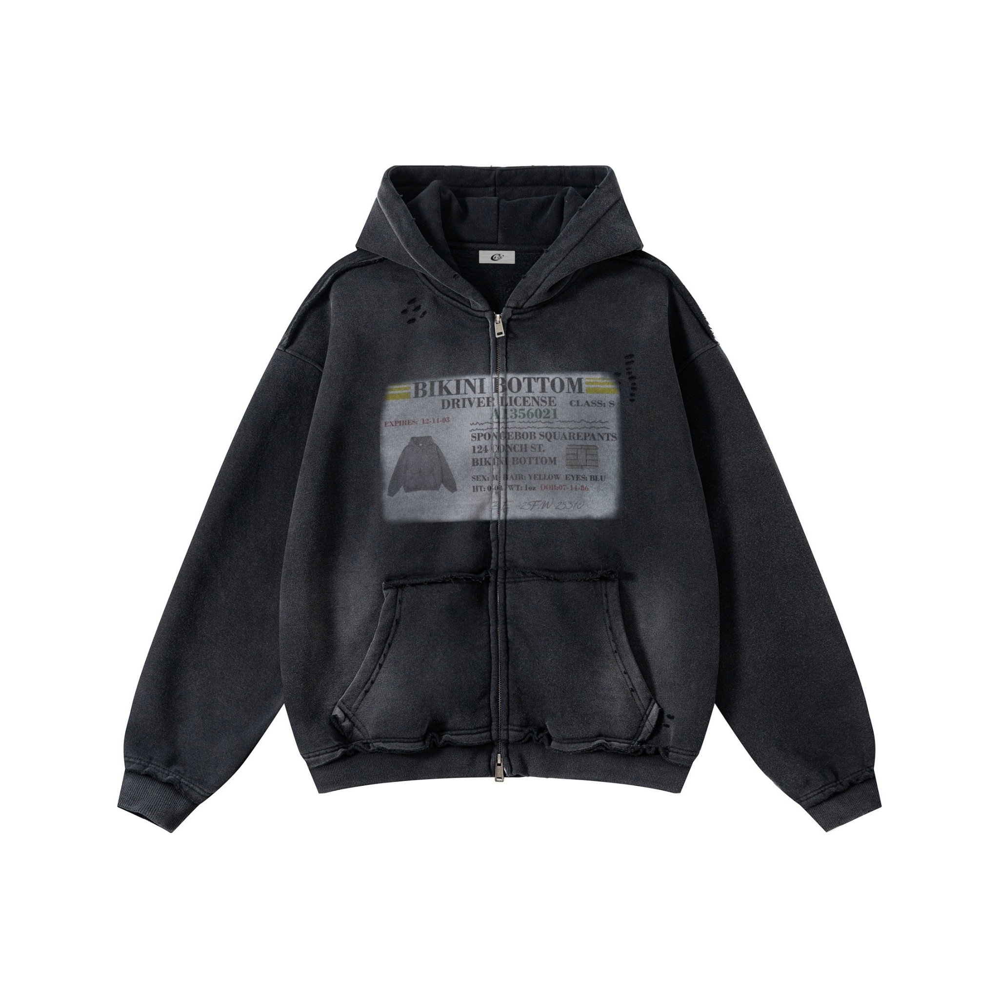 STARRVAINT Vintage Wash Graphic Zip Hoodie