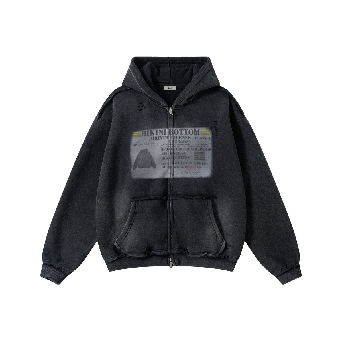 STARRVAINT Vintage Wash Graphic Zip Hoodie