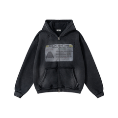 STARRVAINT Vintage Wash Graphic Zip Hoodie
