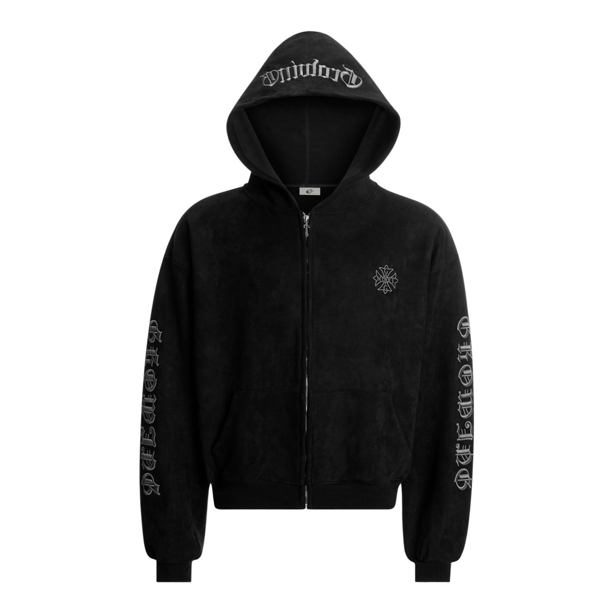 STARRVAINT Gothic Embroidered Suede Zip Hoodie